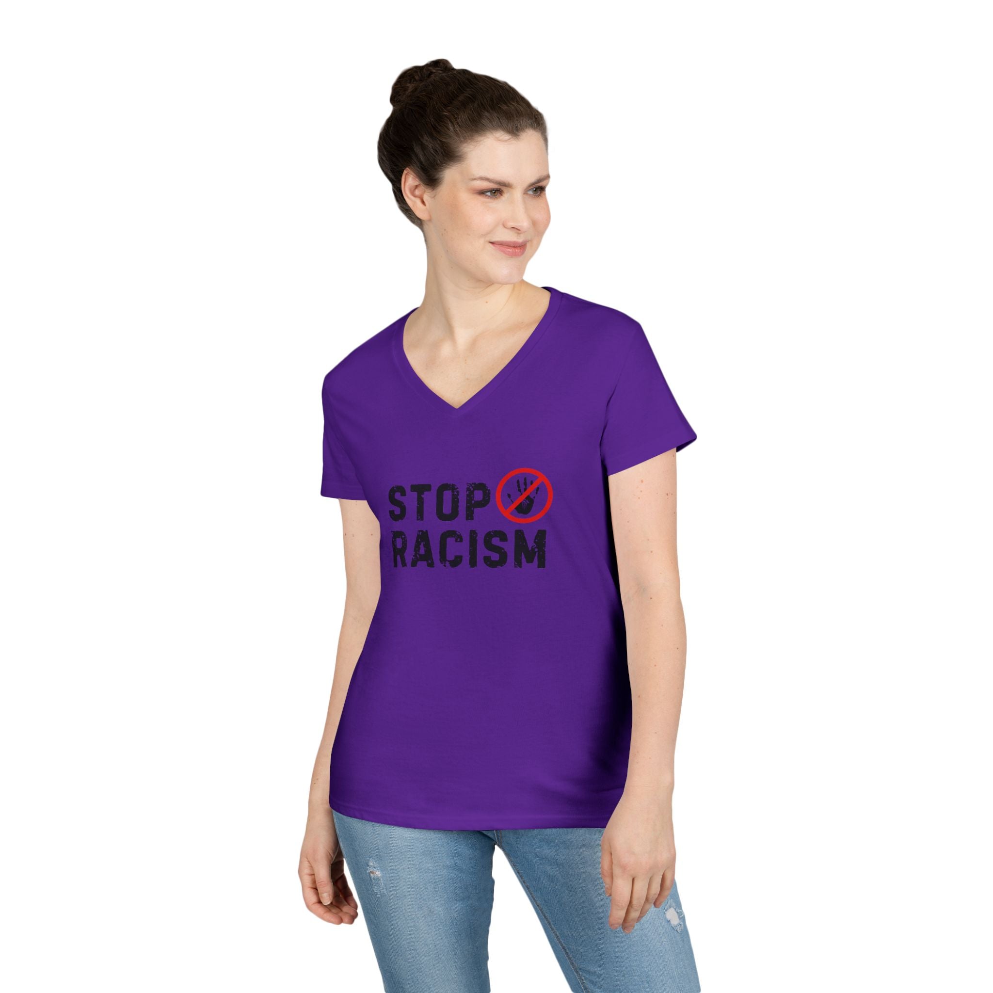 Stop Racism V-Neck T-Shirt — Anti-Racism Message Tee