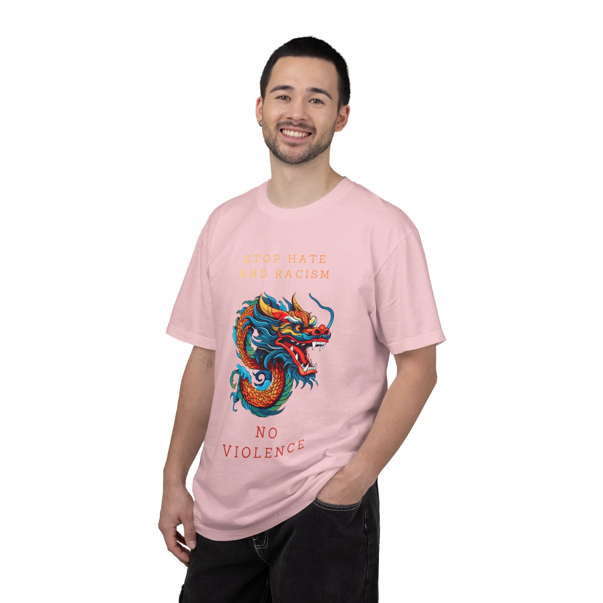 T-Shirt — 'Stop Hate and Racism, No Violence' Dragon Graphic Tee