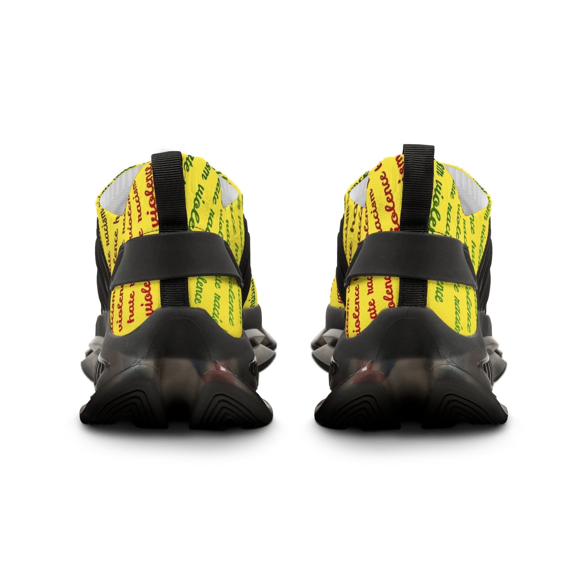 Mesh Sneakers — Yellow 'No Hate, No Violence' Graphic Athletic Shoes