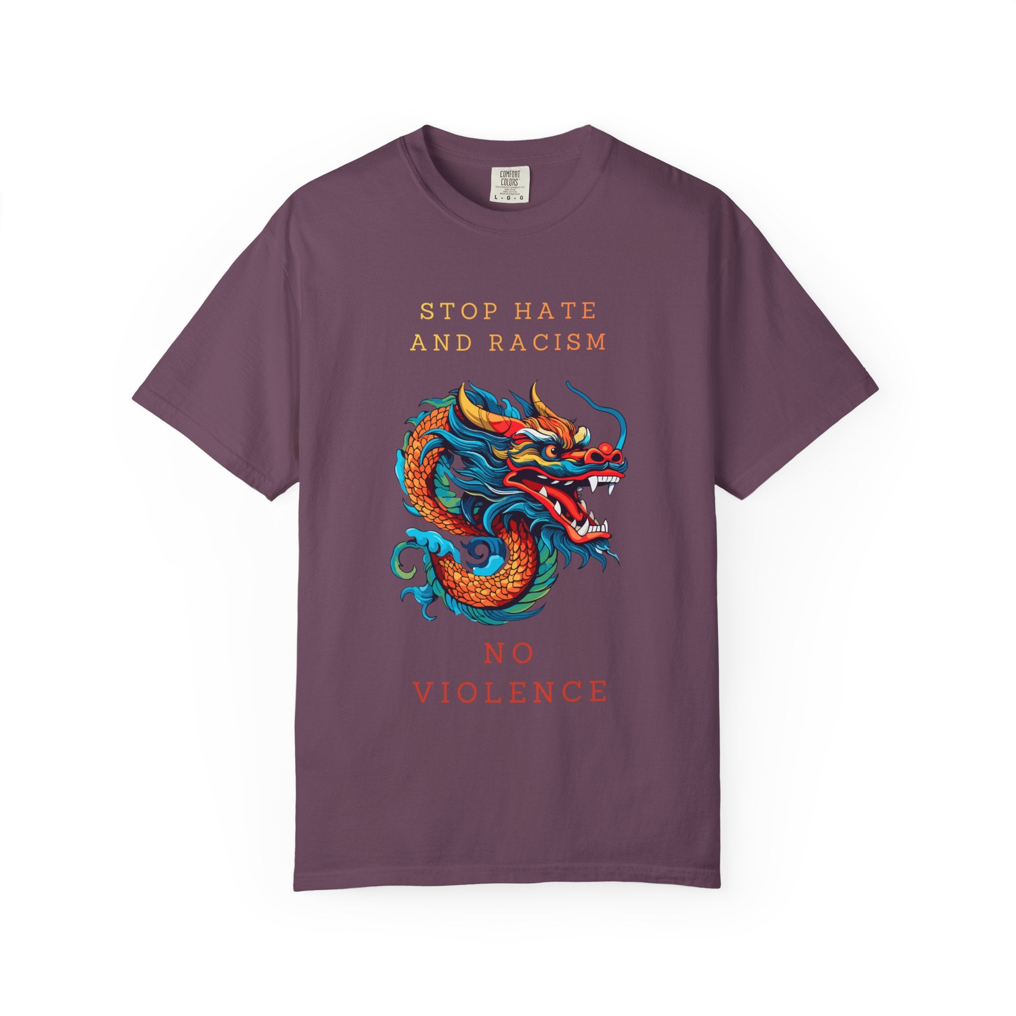T-Shirt — 'Stop Hate and Racism, No Violence' Dragon Graphic Tee