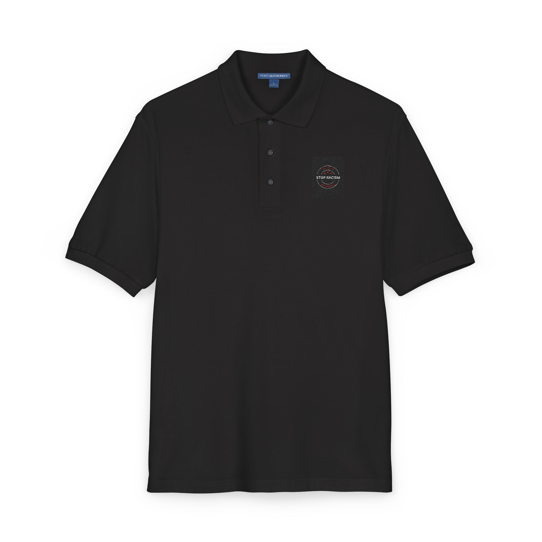 Embroidered 'Just Breathe' White Polo Shirt