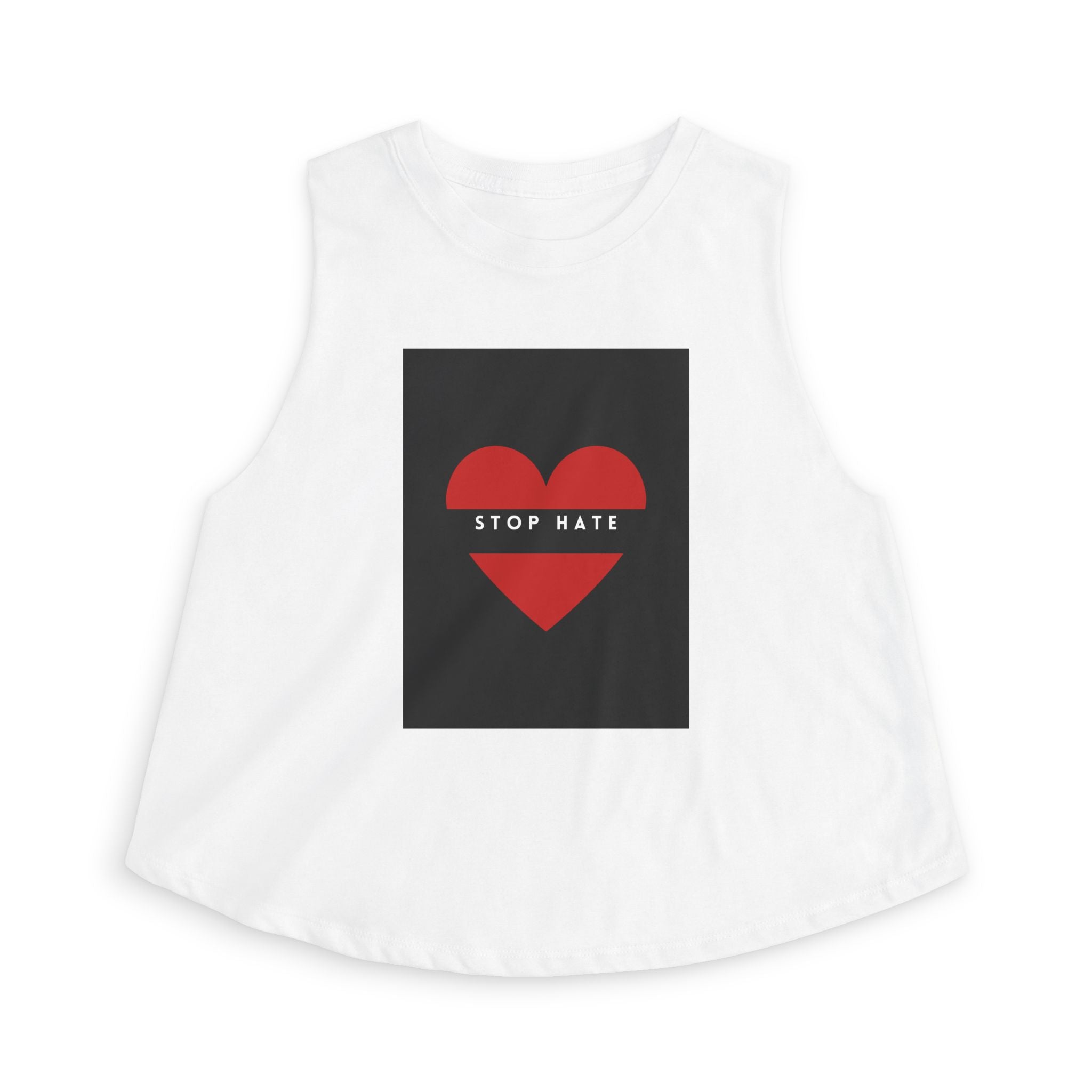 Stop Hate Red Heart Women's Crop Top – Activist Message Tank for Pride & Awareness
