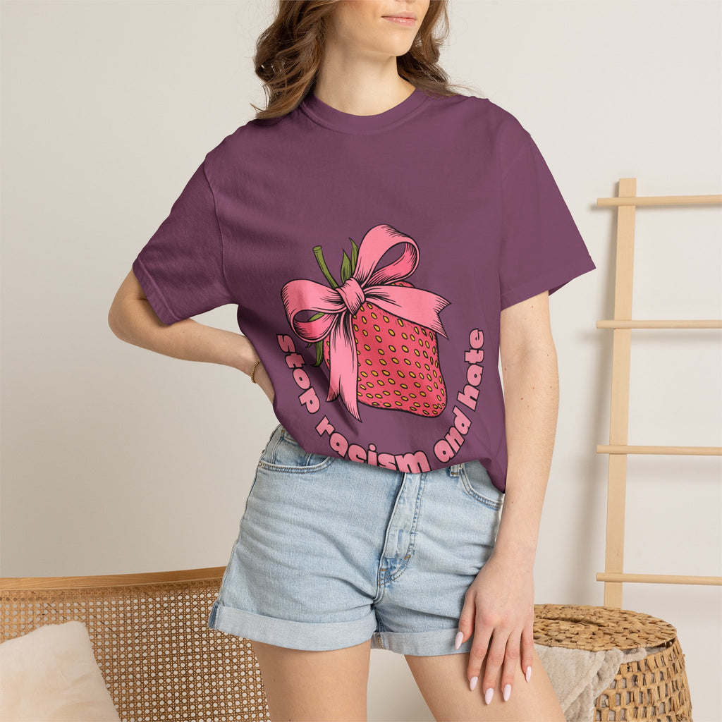 Stop Racism and Hate T-Shirt — Pink Strawberry Gift Graphic Tee