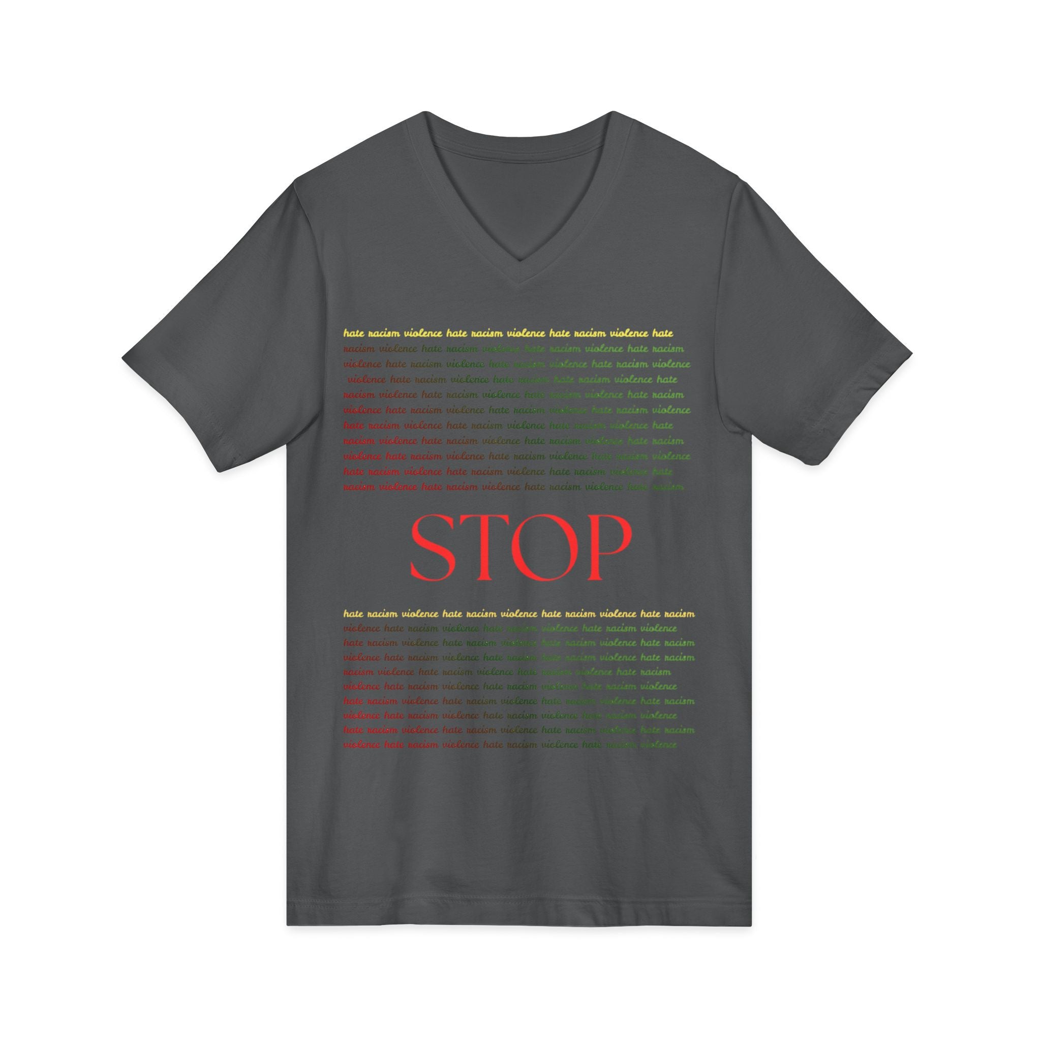 STOP Graphic V-Neck Tee — Bold Typographic Statement Shirt