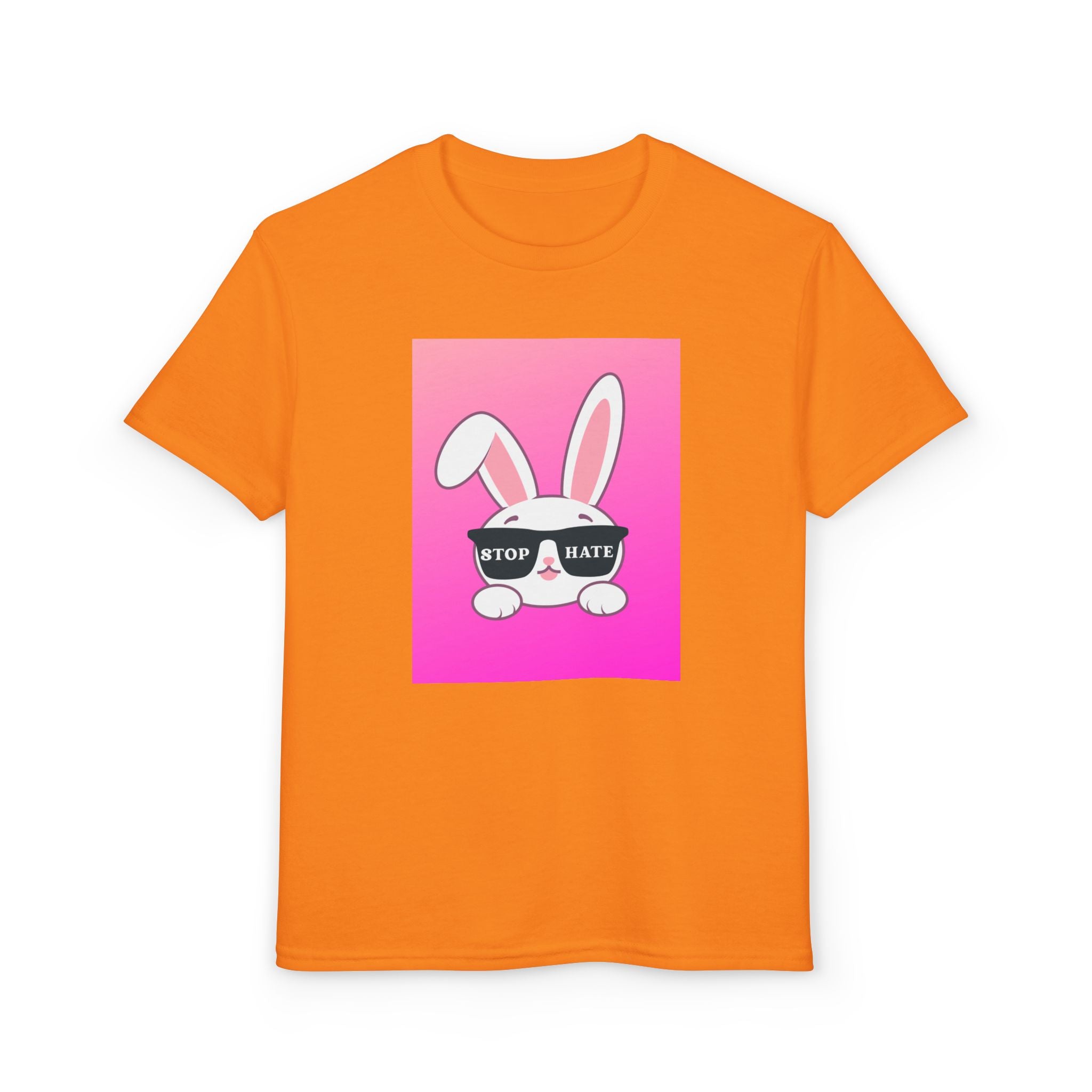 Youth T-Shirt — Pink Bunny "Stop Hate" Graphic