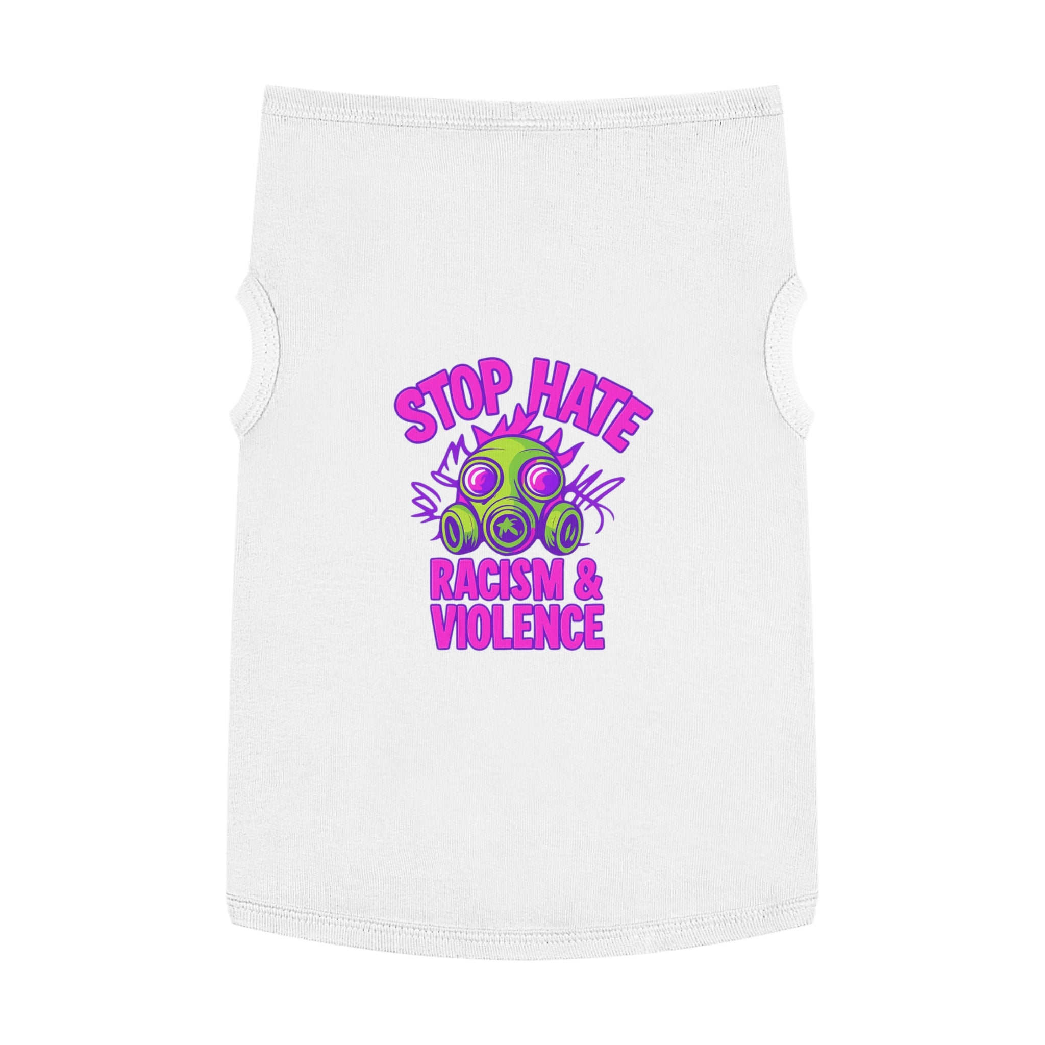 Pet Tank Top — "Stop Hate: Racism & Violence" Neon Gas Mask Anti-Racism Tee for Dogs