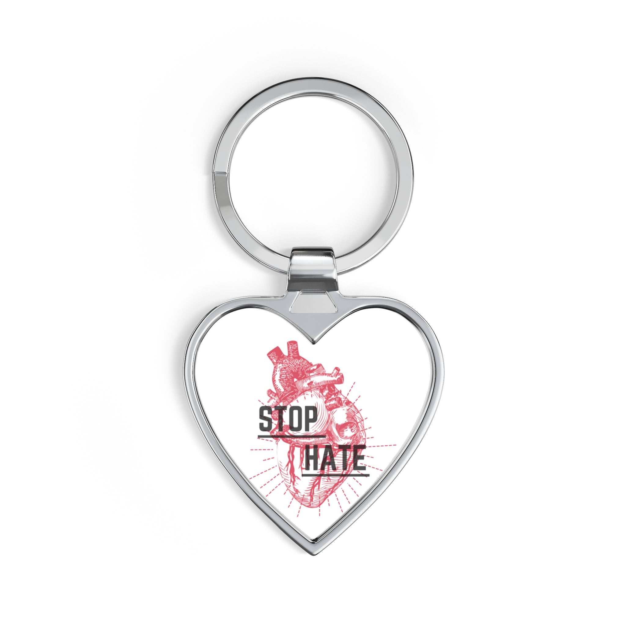 Stop Hate Heart Keychain – Anti-Hate Message Metal Keyring