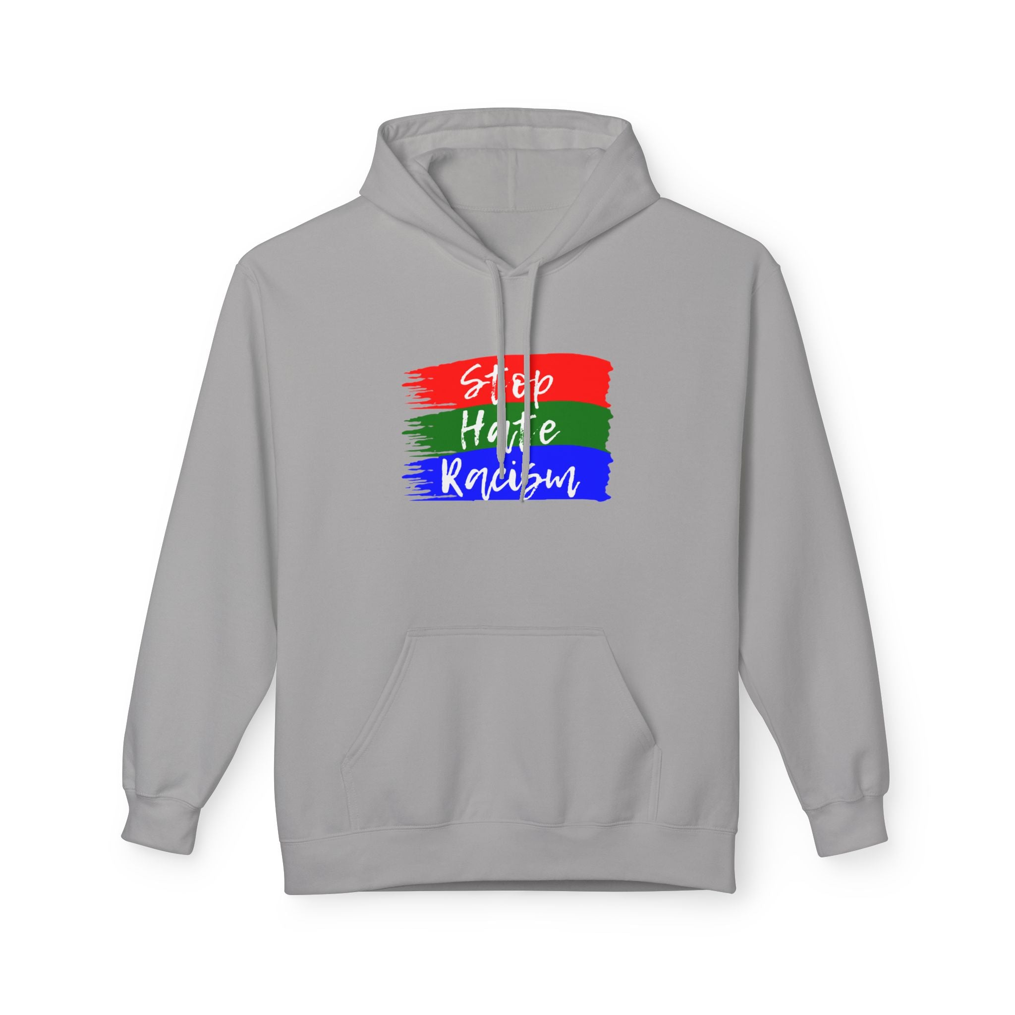 Hoodie — Stop Hate Rebuild (Red-Green-Blue Brushstroke)