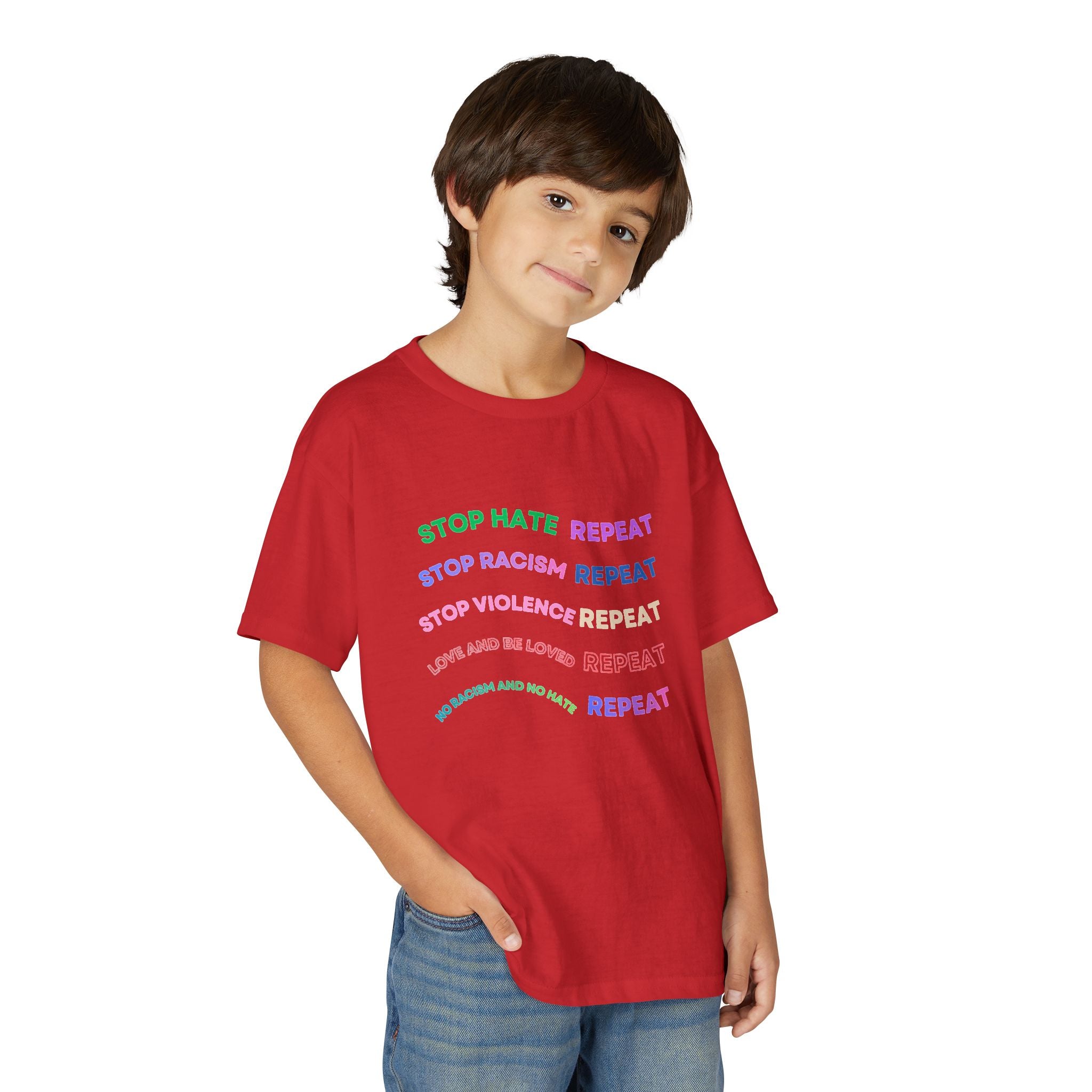 Youth T‑Shirt — "Stop Hate Repeat" Rainbow Anti-Bullying Tee