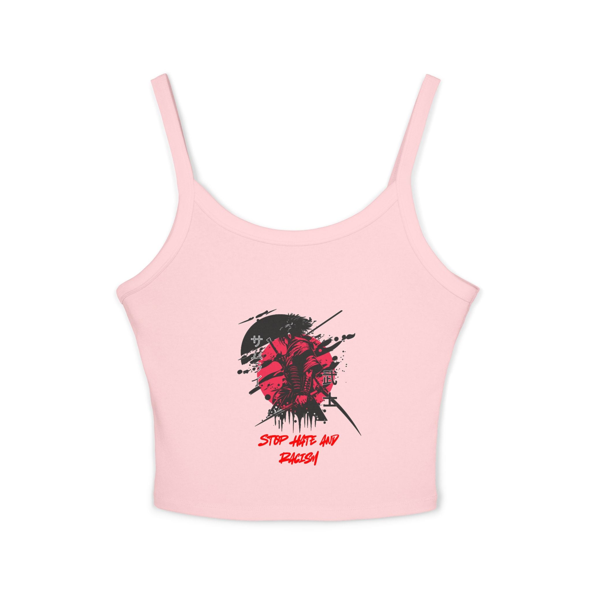 Spaghetti Tank Top – Grunge Red Rose Graphic "Stop Wishing Start"
