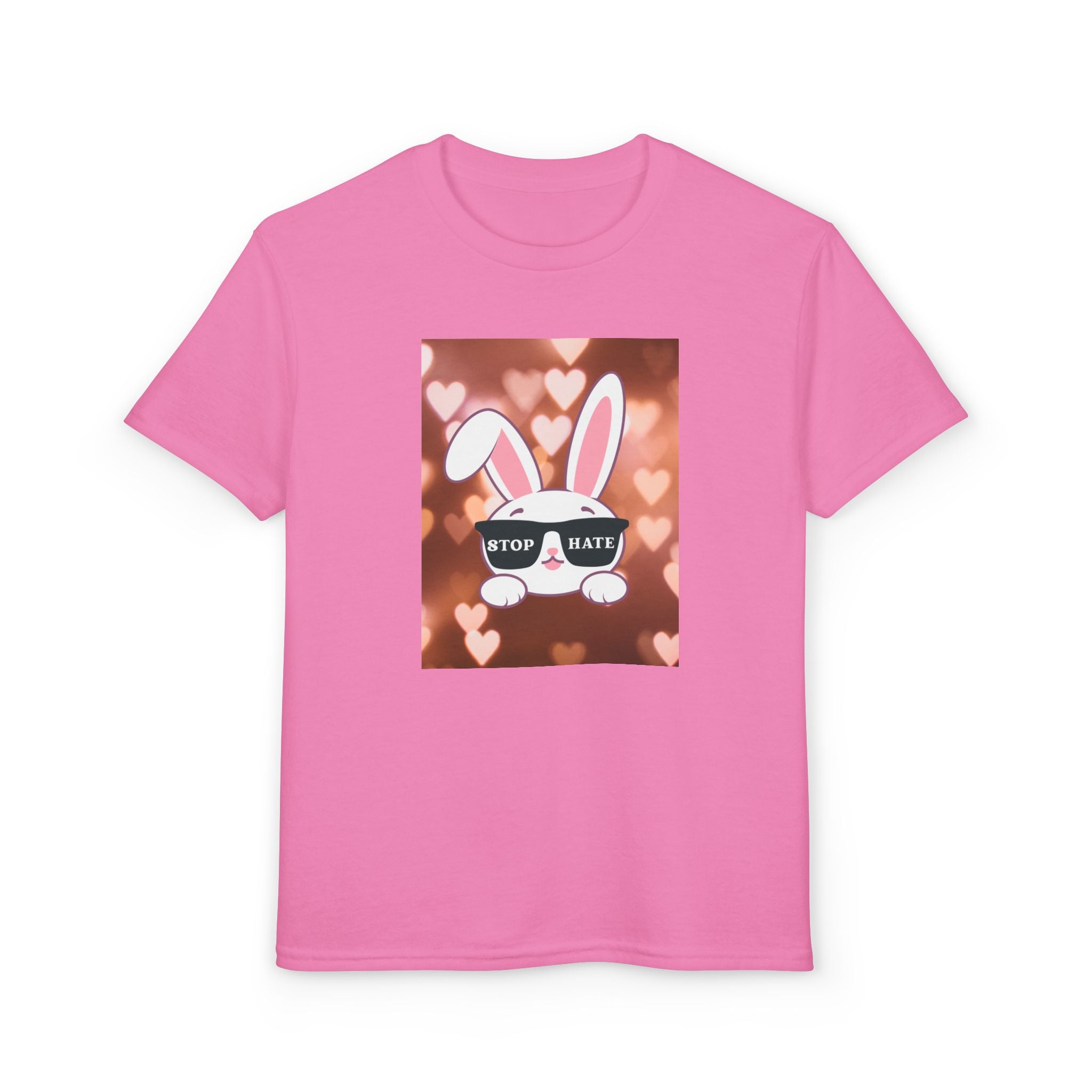 Youth T-Shirt — Cute Bunny with 'Stop the Hate' Sunglasses | Kids Anti-Bullying Tee