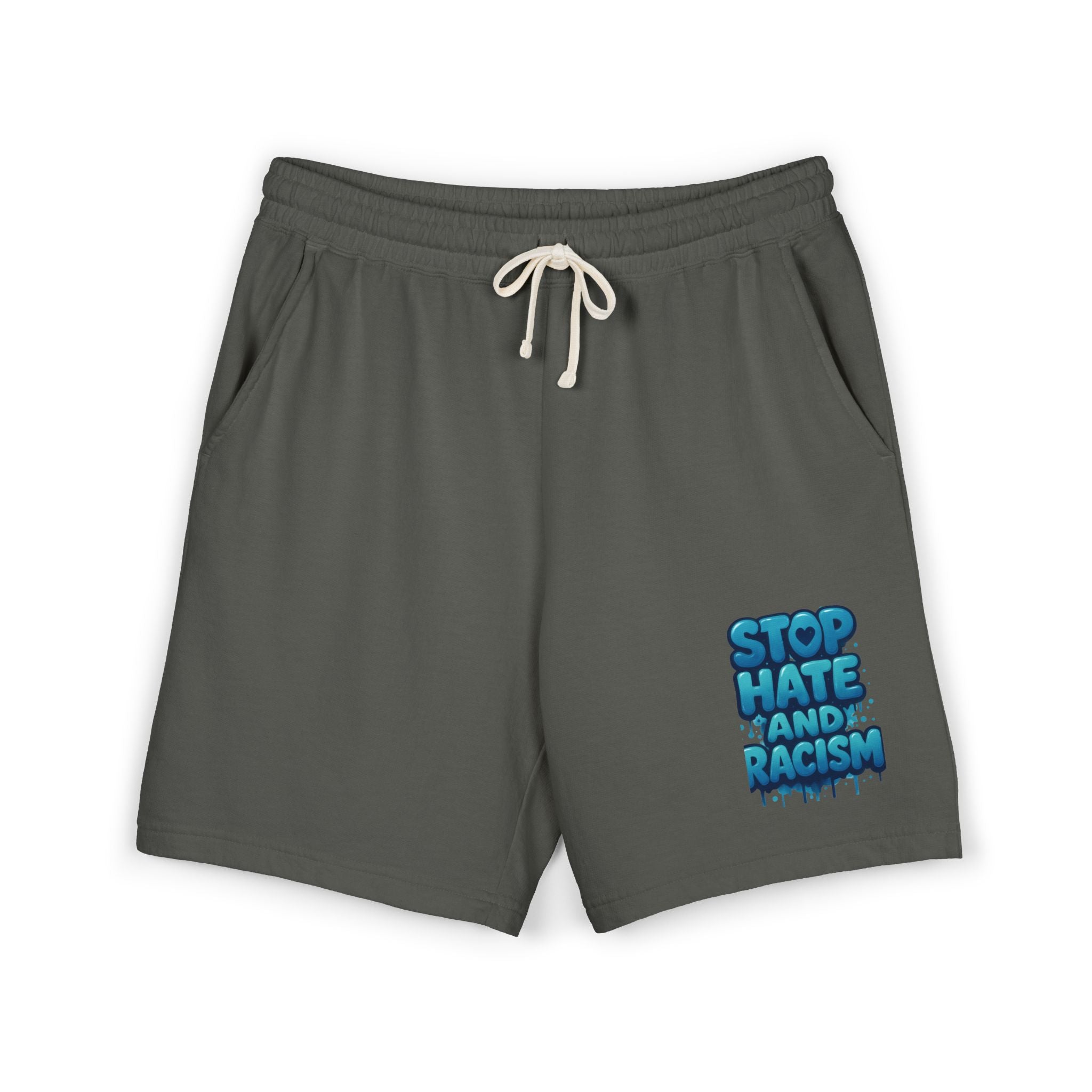 Stop Hate and Racism Fleece Sweat Shorts — Garment-Dyed Lightweight Lounge Shorts