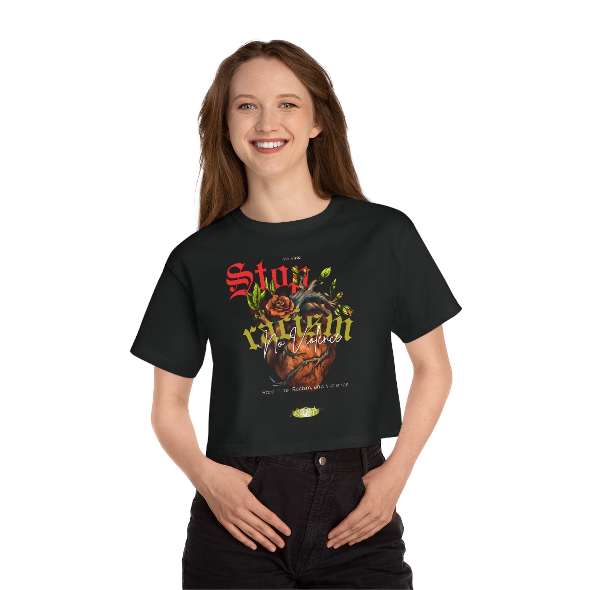 Cropped T-Shirt — Vintage Heart & Bloom Graphic (Stay Wild)