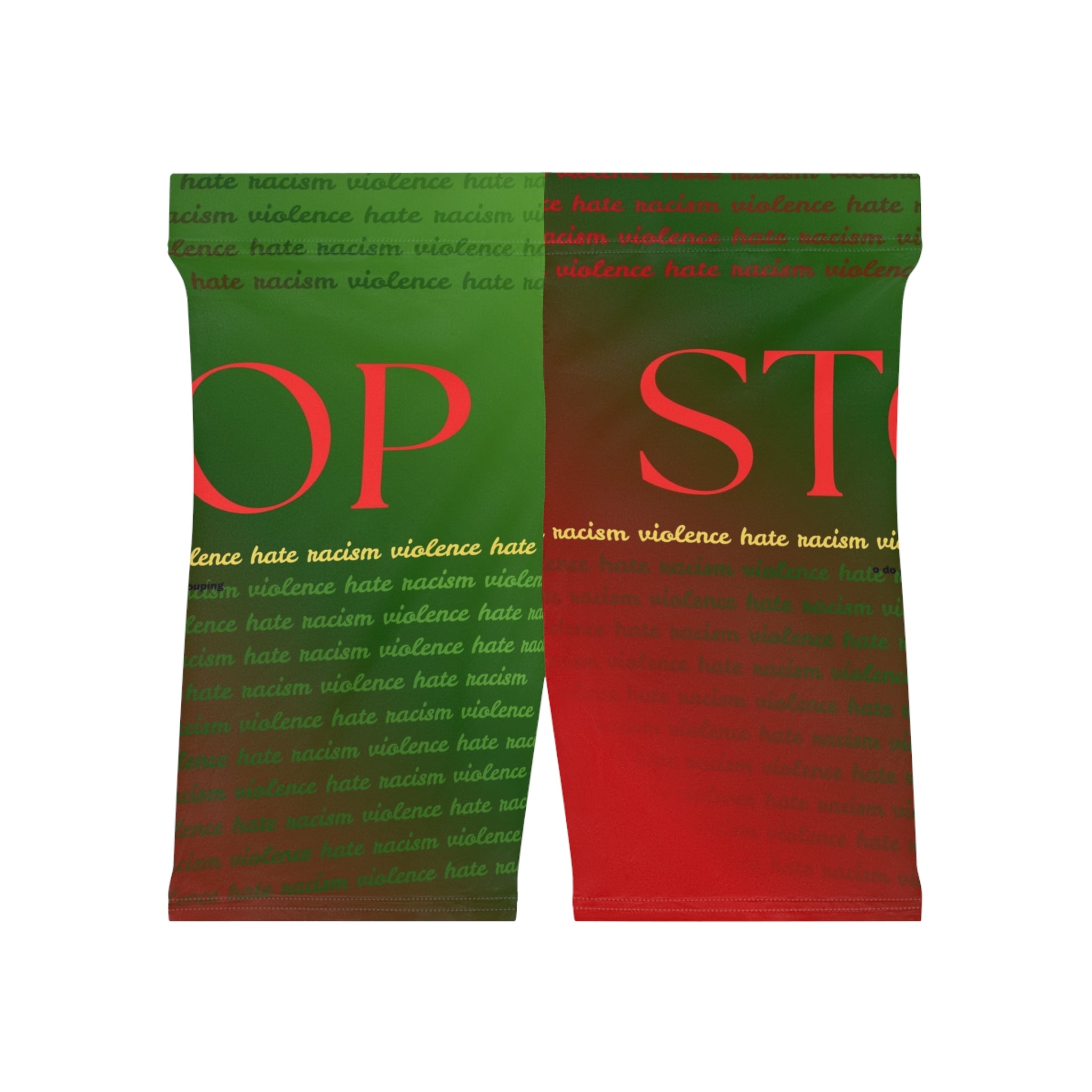 Stop Hate Biker Shorts — Anti-Racism Green & Red AOP Activewear