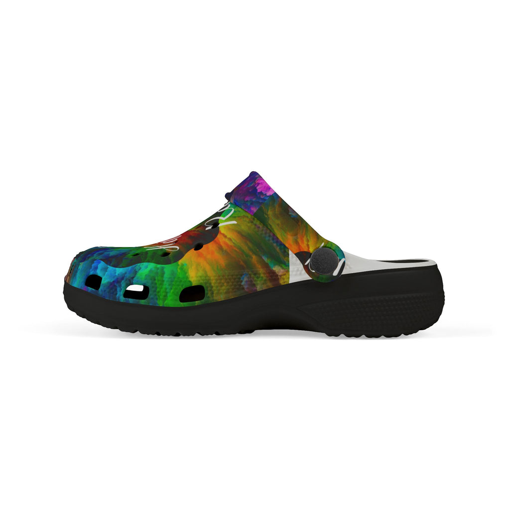 Kids Foam Clogs — "Stop Hate and Racism" Colorful Tie-Dye Anti-Racism Slip-Ons