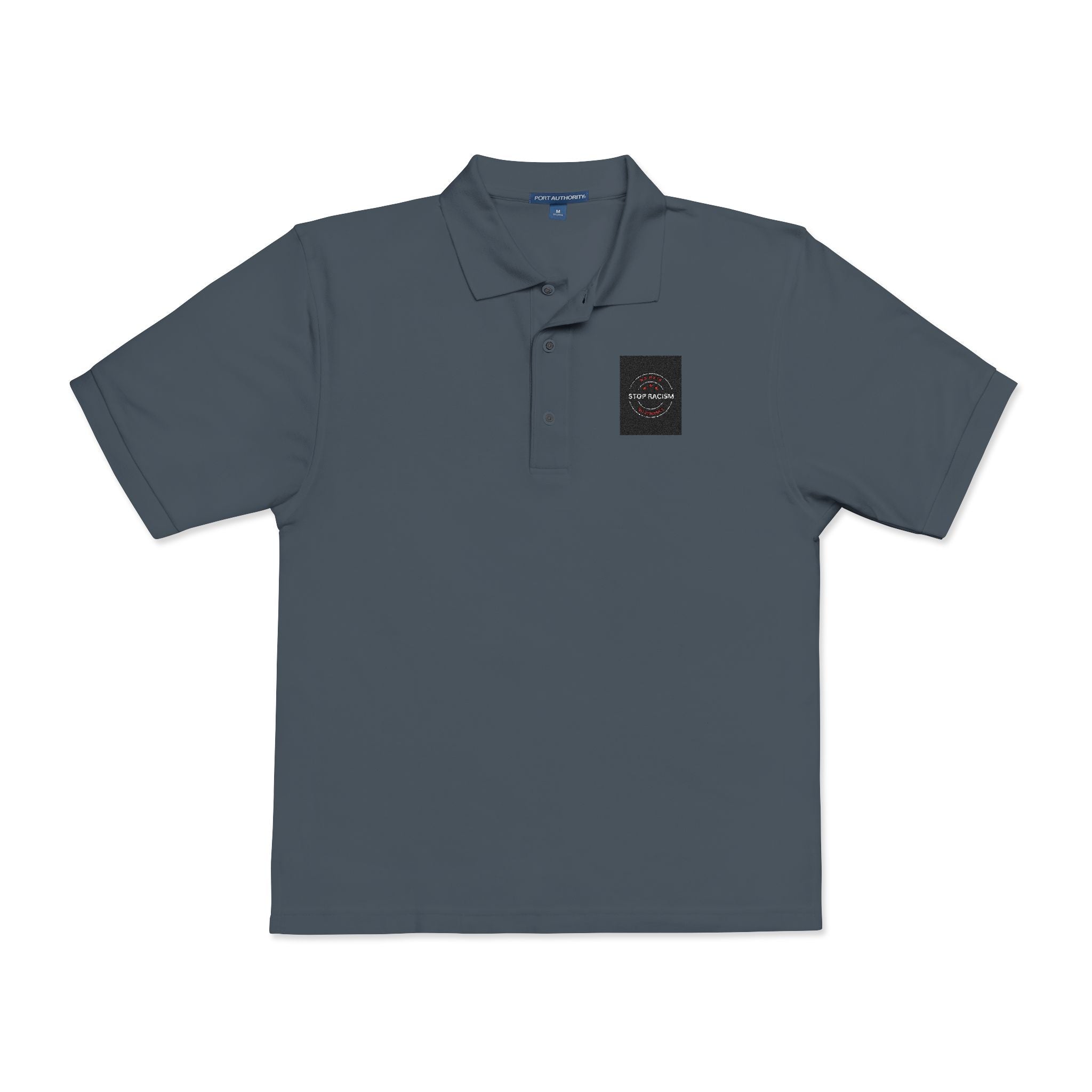 Embroidered 'Just Breathe' White Polo Shirt