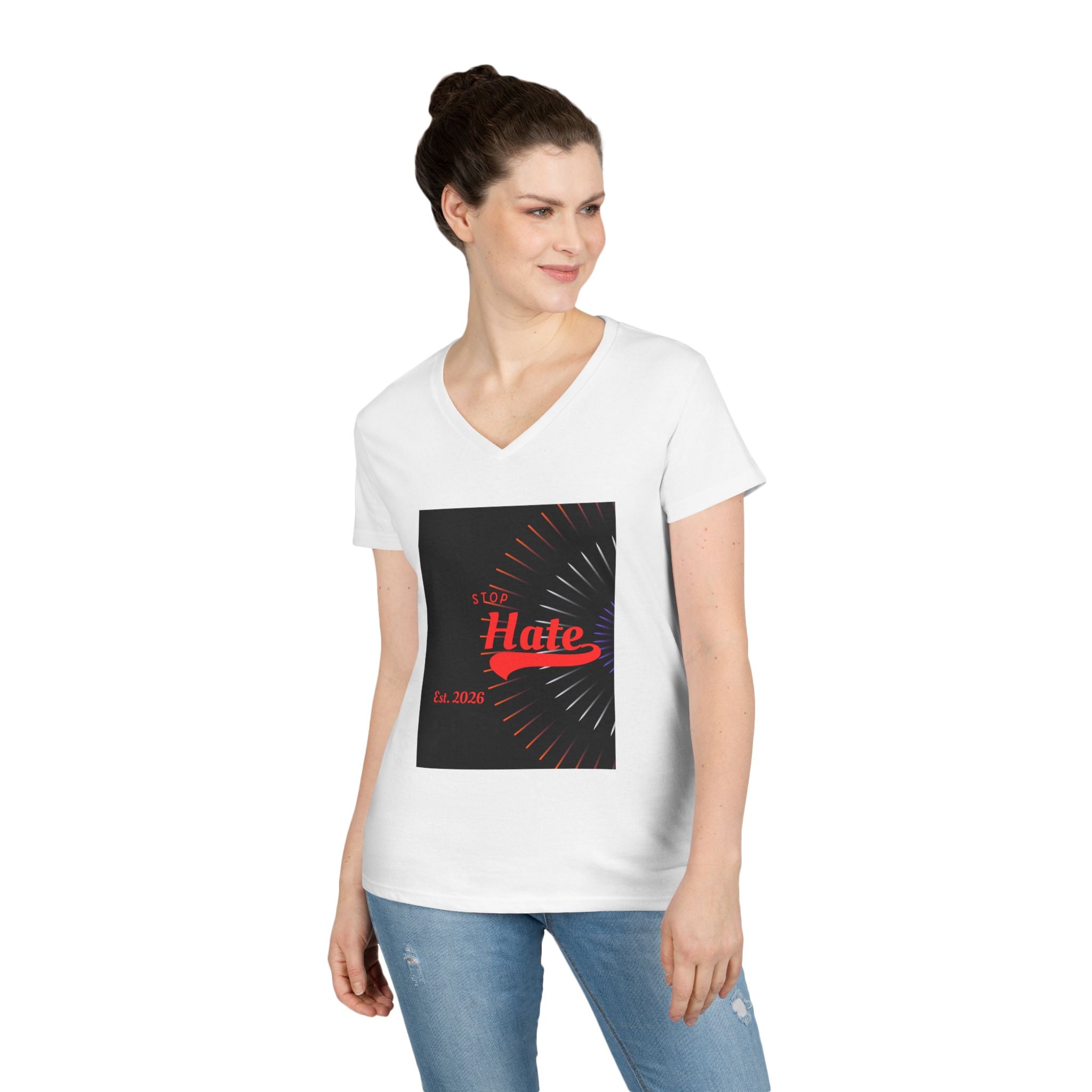 Ladies' V-Neck T-Shirt — Retro "Hate" Graphic Tee (Established 2023)