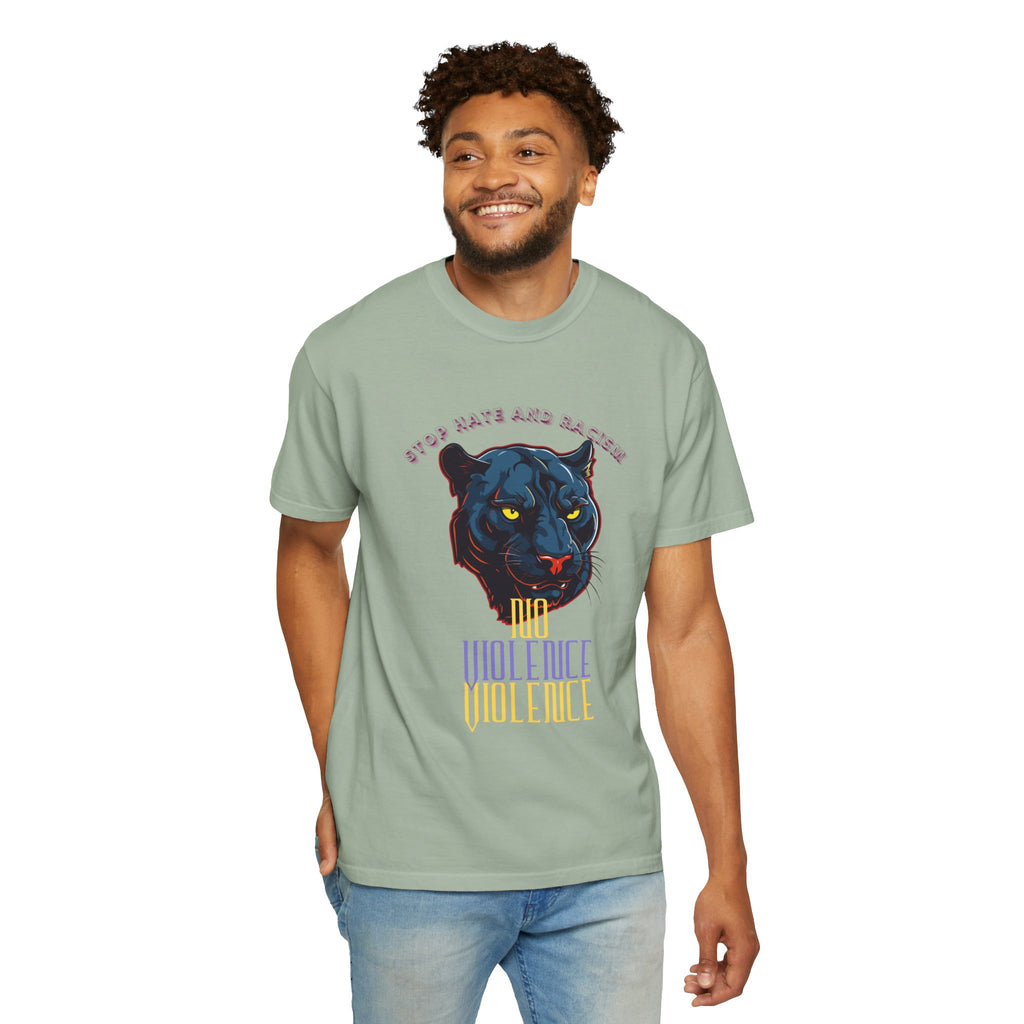 No Violence Panther T-Shirt — Graphic Animal Tee with 'No Violence' Text