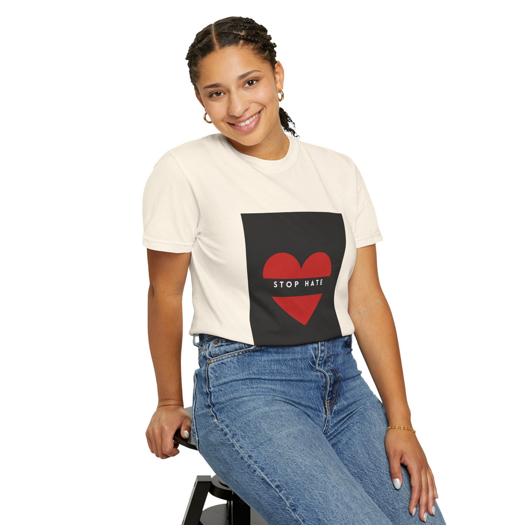 Stop Hate Heart T-Shirt — Red Heart Graphic Tee for Anti-Hate Awareness