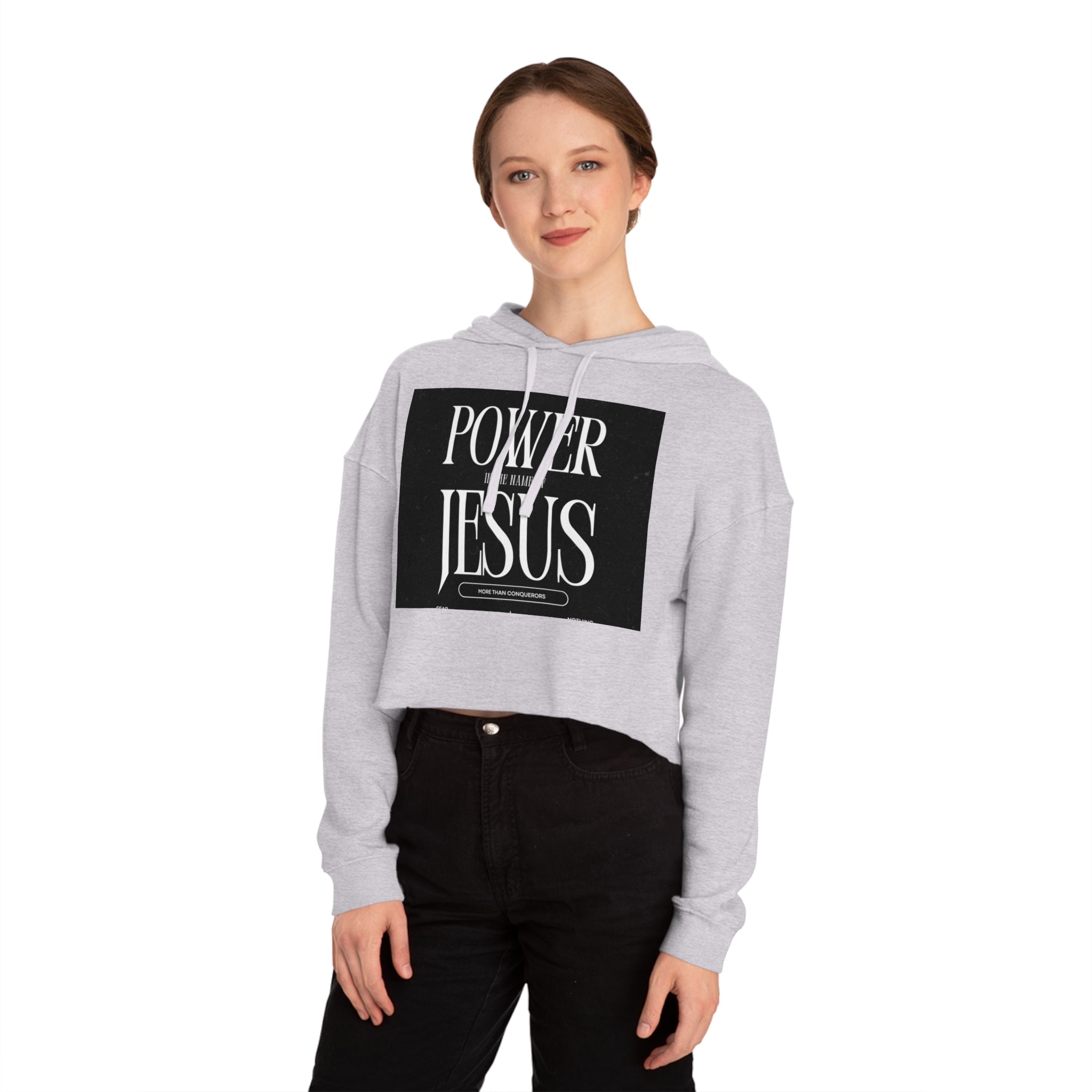 Cropped Hoodie — 'Power In The Name Of Jesus' Christian Faith Sweatshirt
