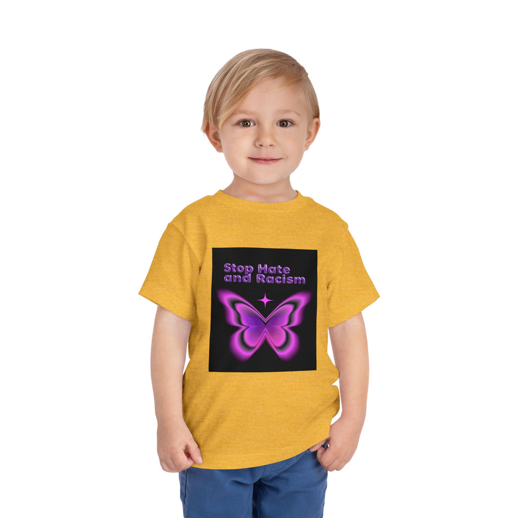 Stop Hate and Racism Toddler Tee — Purple Butterfly Anti-Racism Shirt