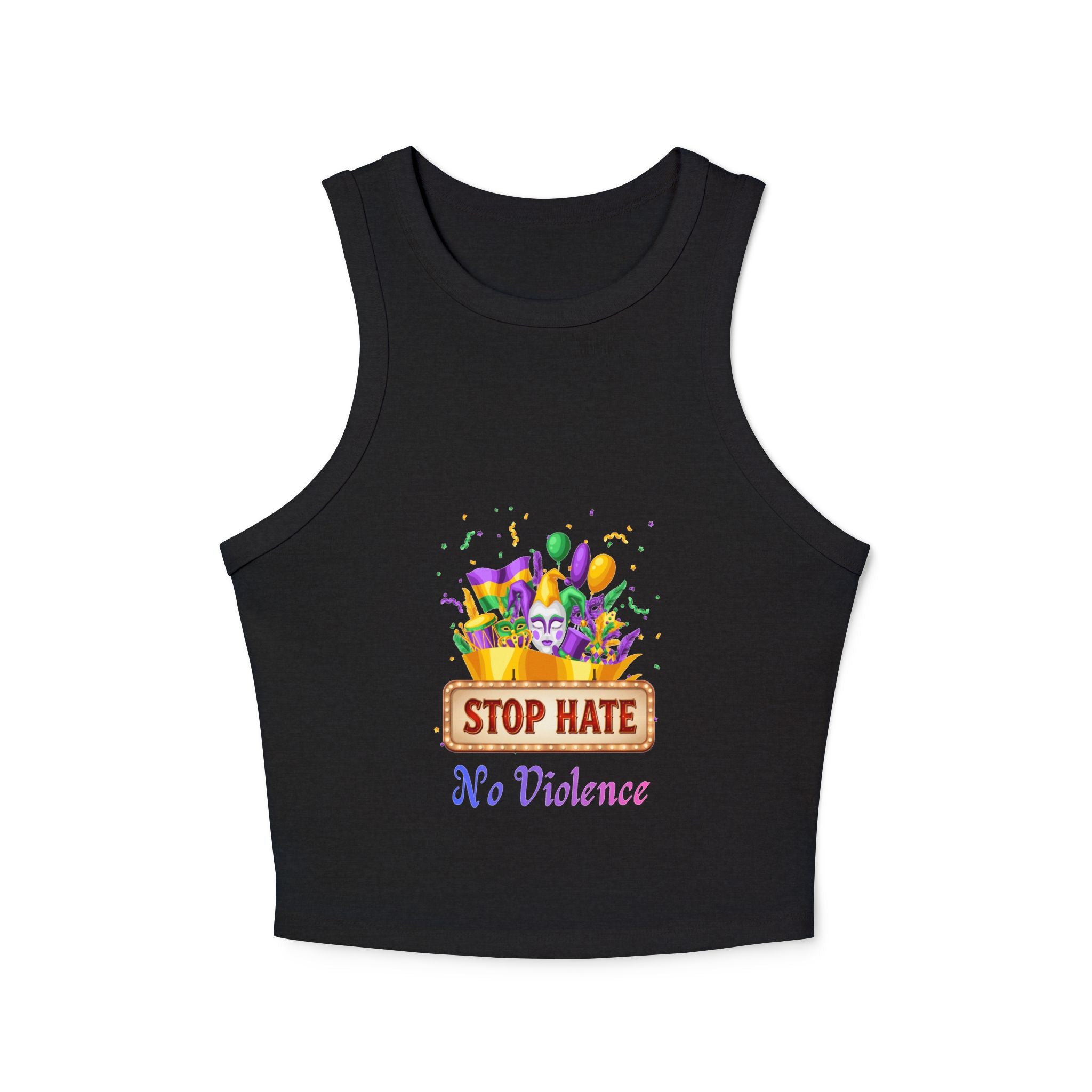 Racer Tank Top — "Stop Hate No Violence" Pride-Inspired Peace Tee