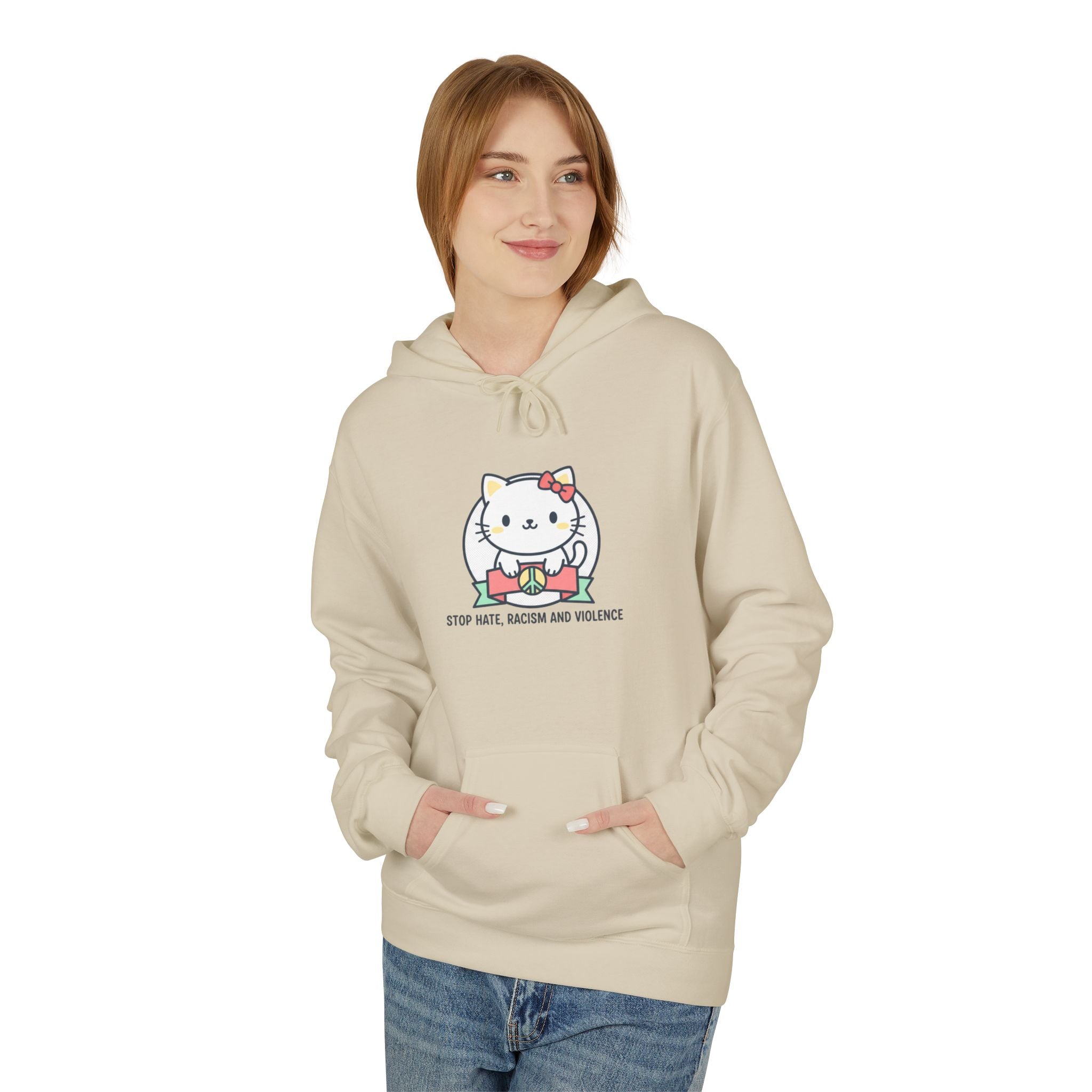 Stop Hate, Racism and Violence Cat Hoodie — Cute Anti-Racism Graphic Hoodie