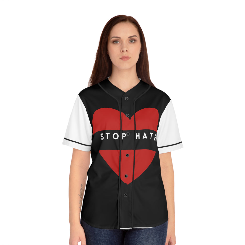 Stop Hate Heart Baseball Jersey — Women's Button-Up Statement Tee