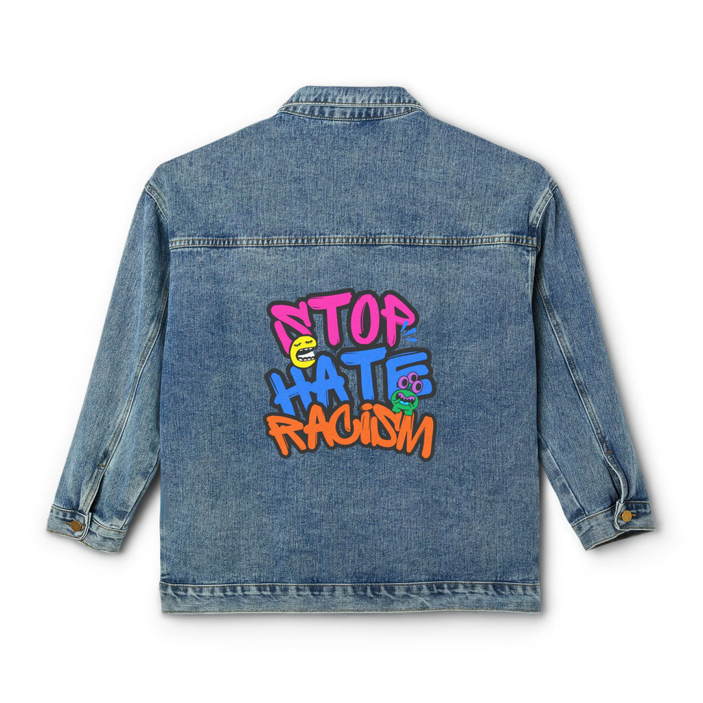 Denim Jacket — 'Stop Hate Racism' Colorful Graffiti Back Patch