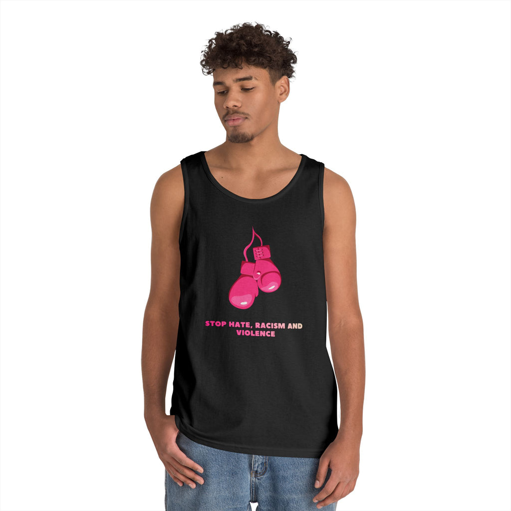 Pink Boxing Gloves Tank Top – “Stop Hate, Racism and Violence” Graphic Tank