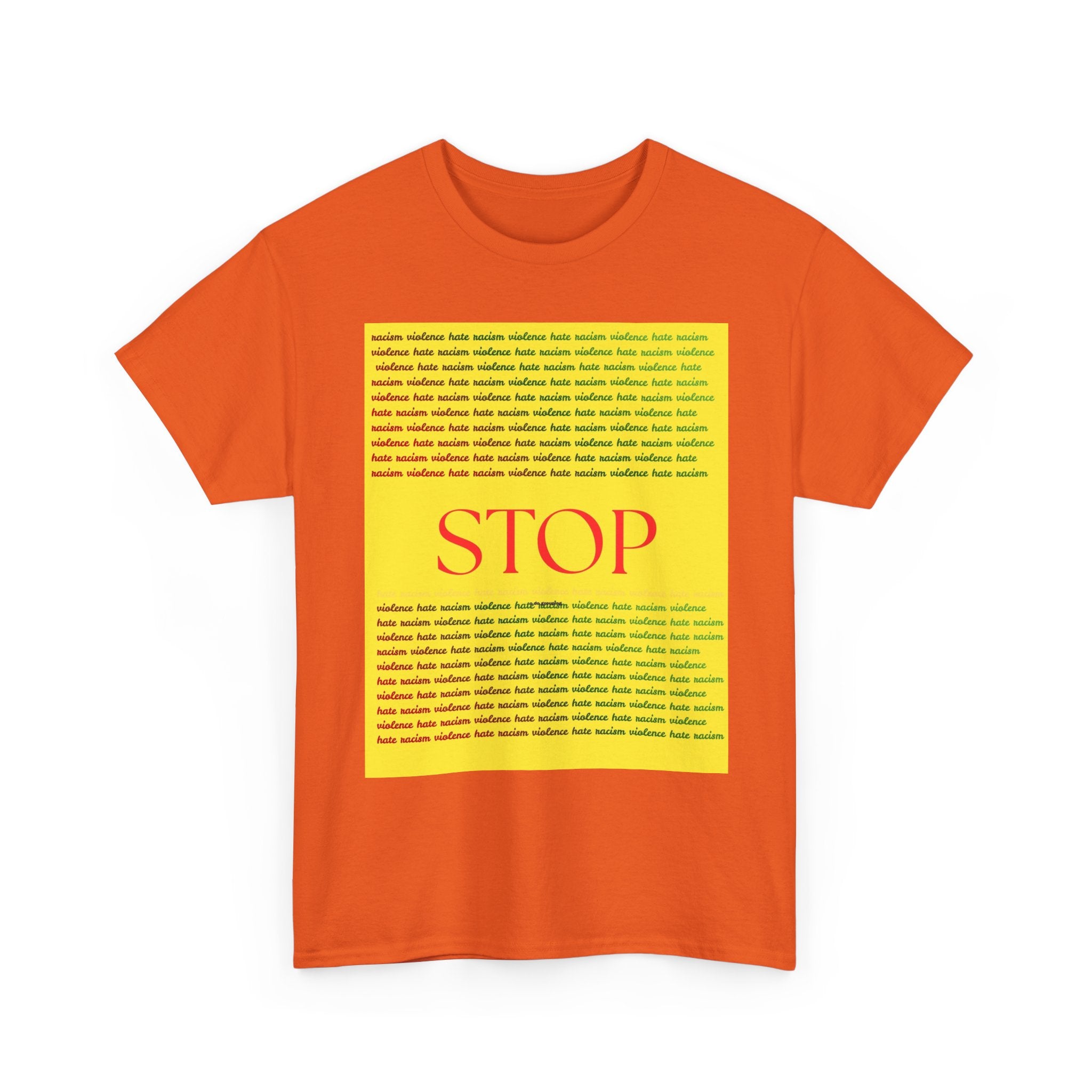 STOP Graphic Tee — Bold Yellow Text Block Protest T-Shirt