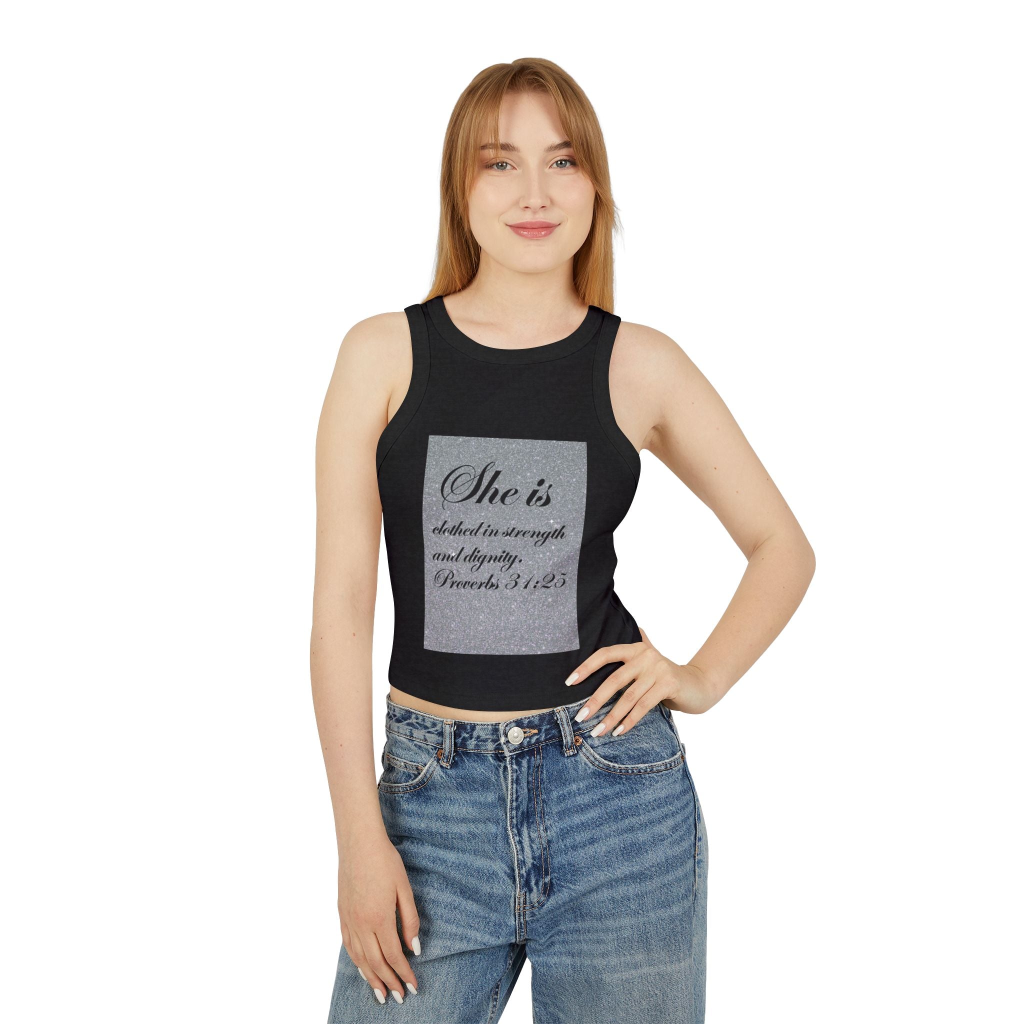 Proverbs 31:25 'She Is Clothed in Strength' Women's Ribbed Racer Tank