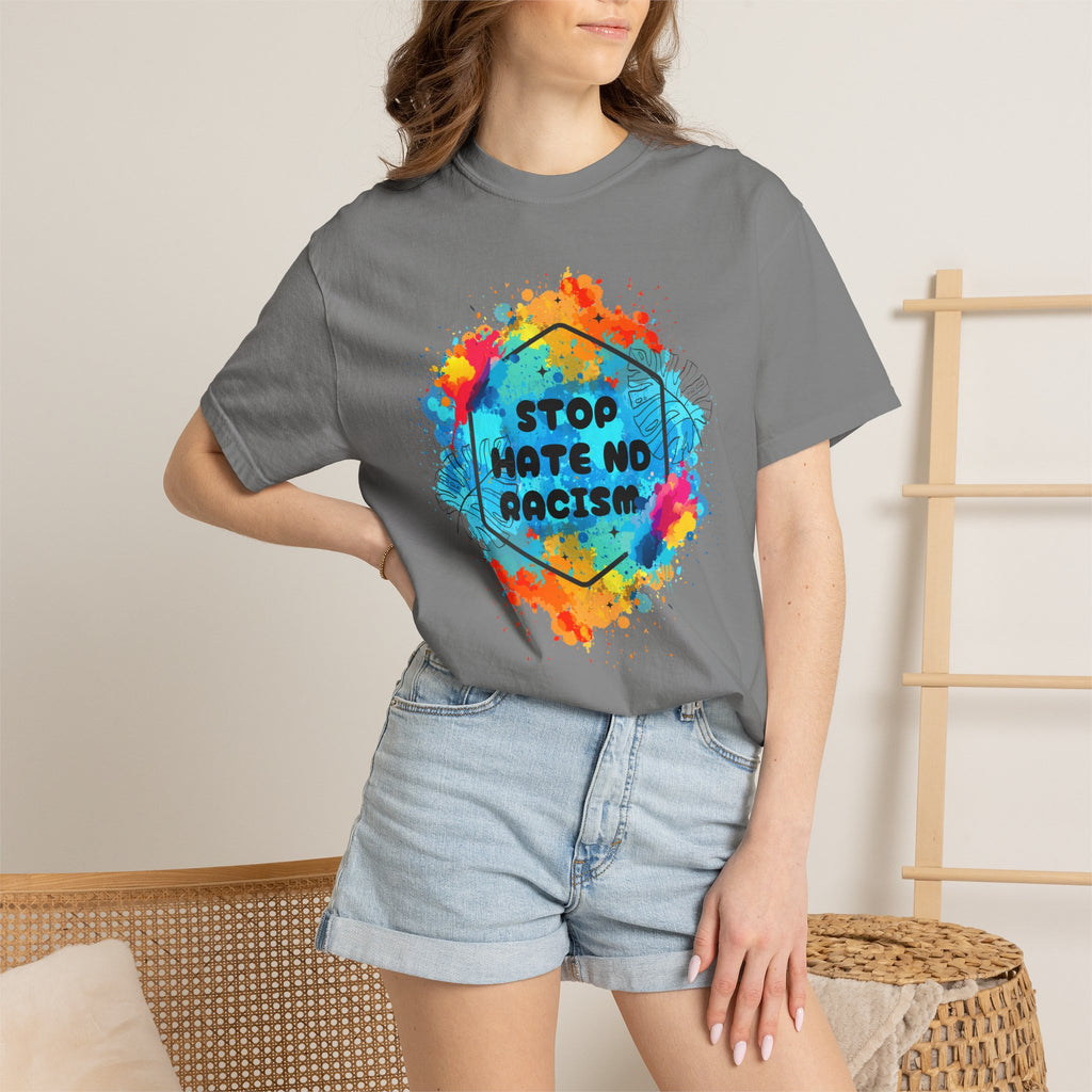 Stop Hate No Racism T-Shirt — Colorful Anti-Racism Statement Tee