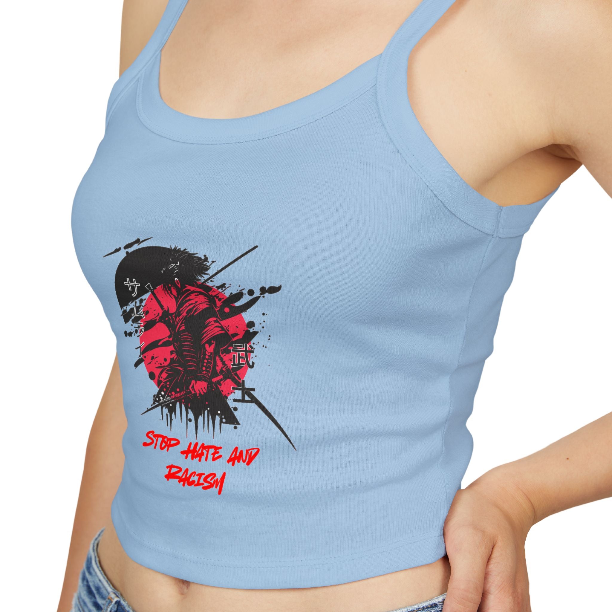 Spaghetti Tank Top – Grunge Red Rose Graphic "Stop Wishing Start"