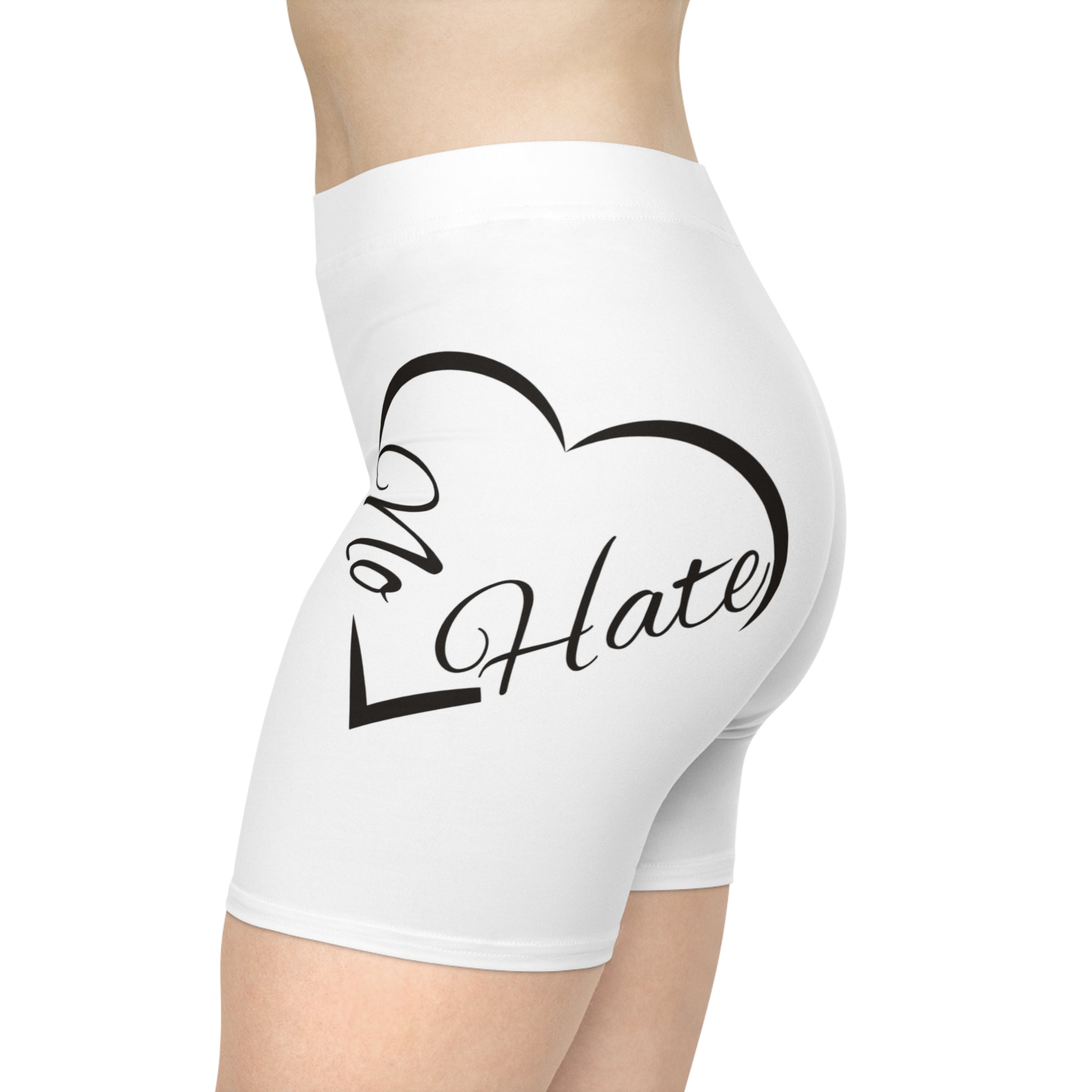 No Hate Heart Biker Shorts — Women's Anti-Hate Activewear