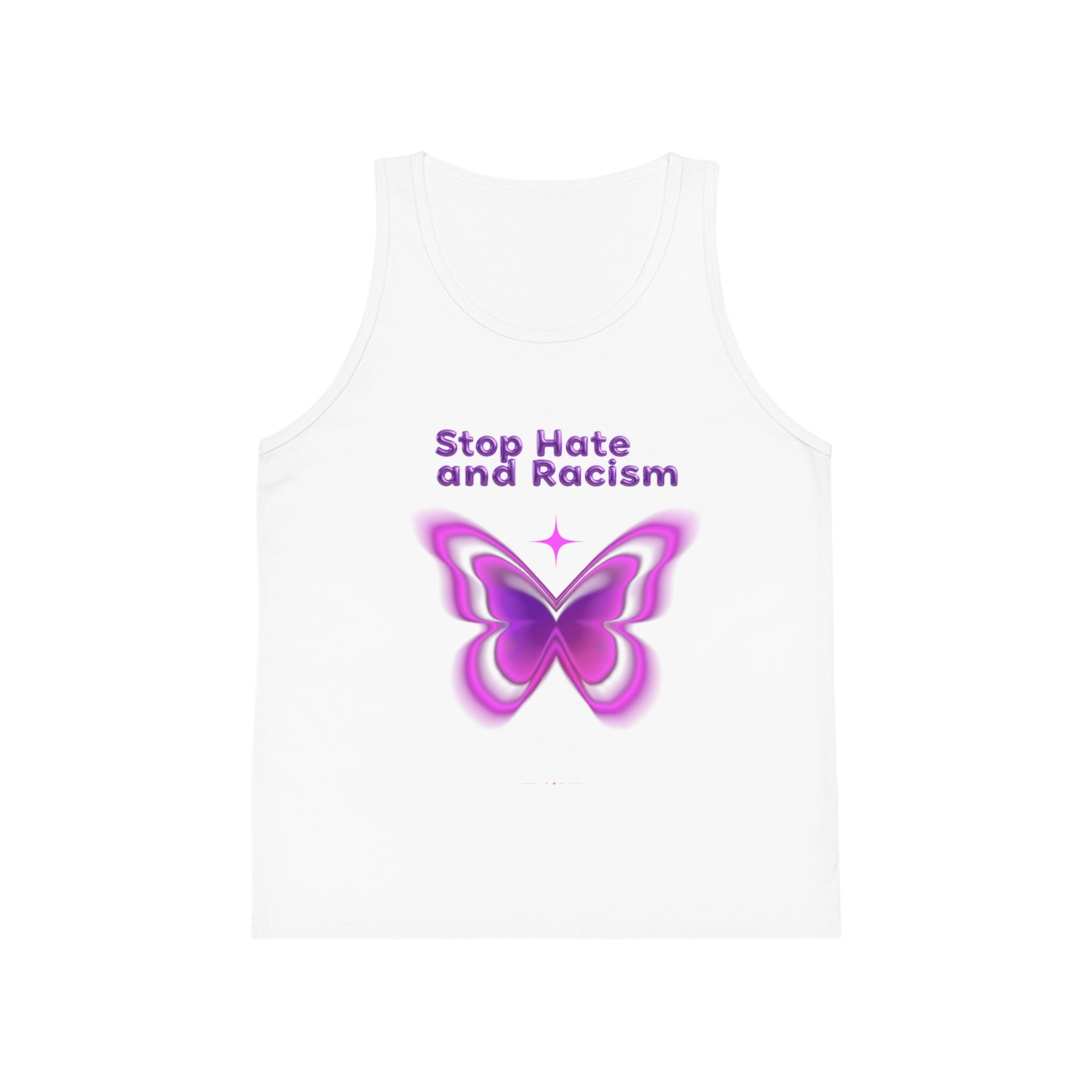 Kids Tank Top — "Stop Hate and Racism" Purple Butterfly Anti-Racism Tee