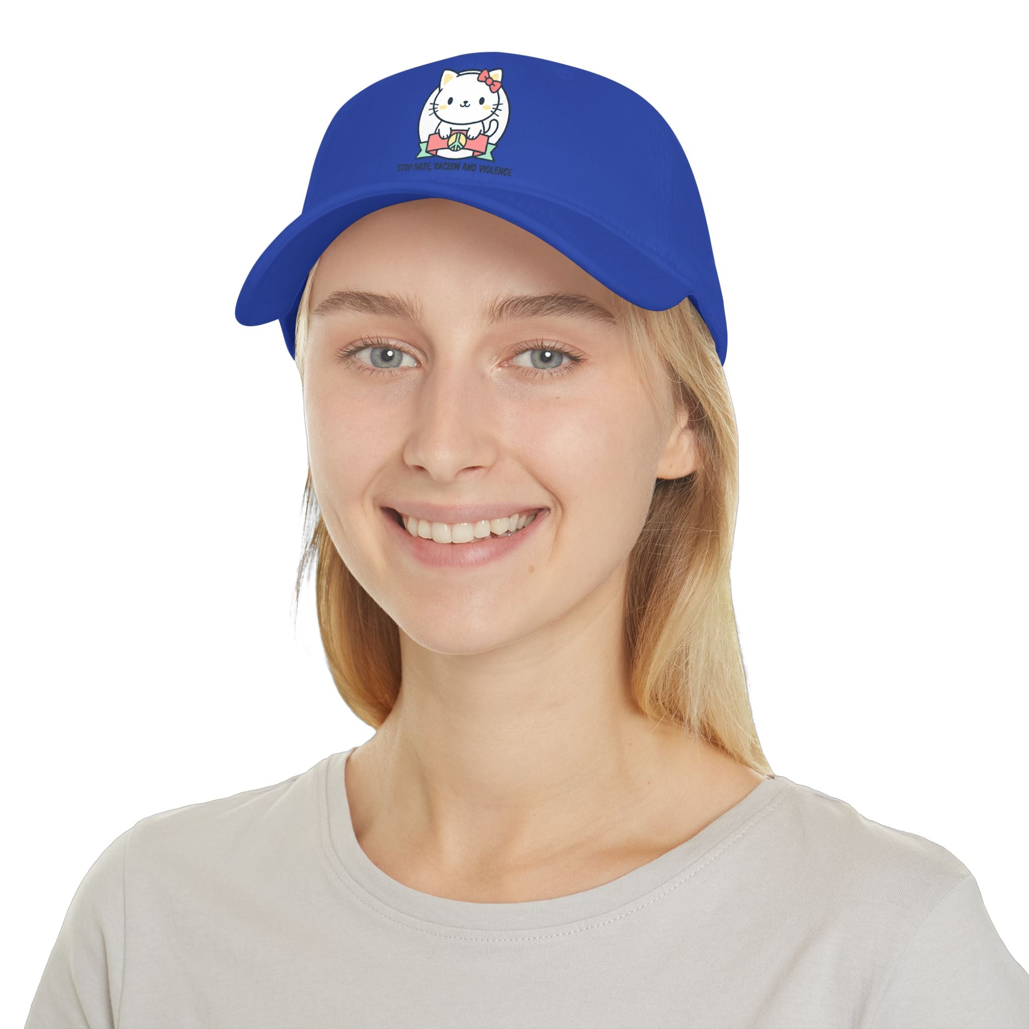 Cute Cat Hat — "Stop Hate, Racism and Violence" Embroidered Baseball Cap