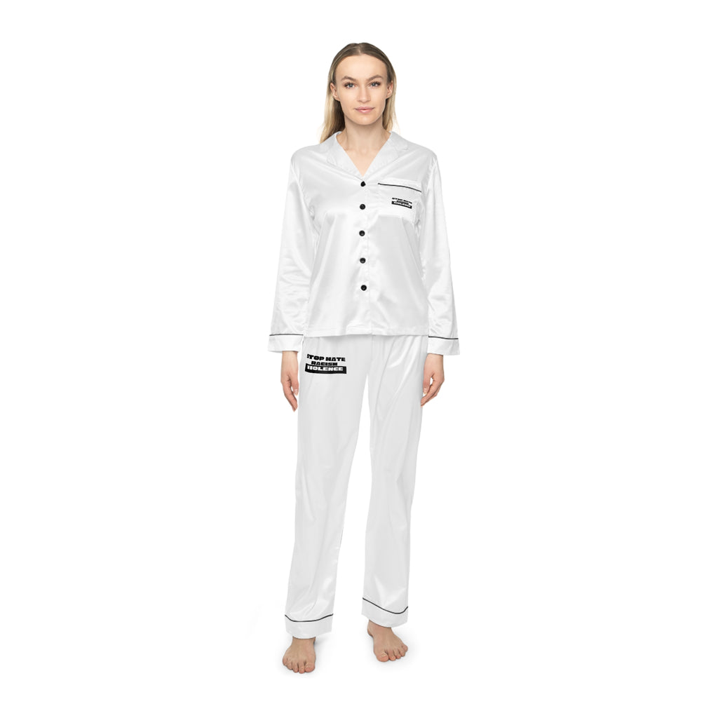 Women's Satin Pajama Set — Luxe White Sleepwear with Pocket Detail