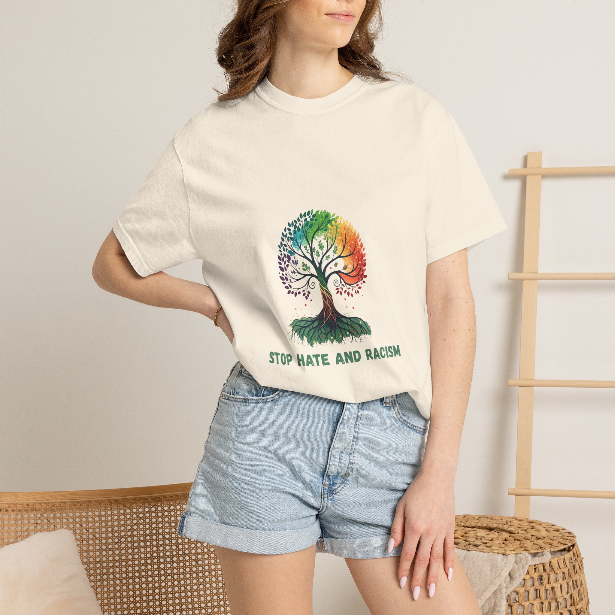 Stop Hate and Racism Tree T-Shirt — Rainbow Unity Tee