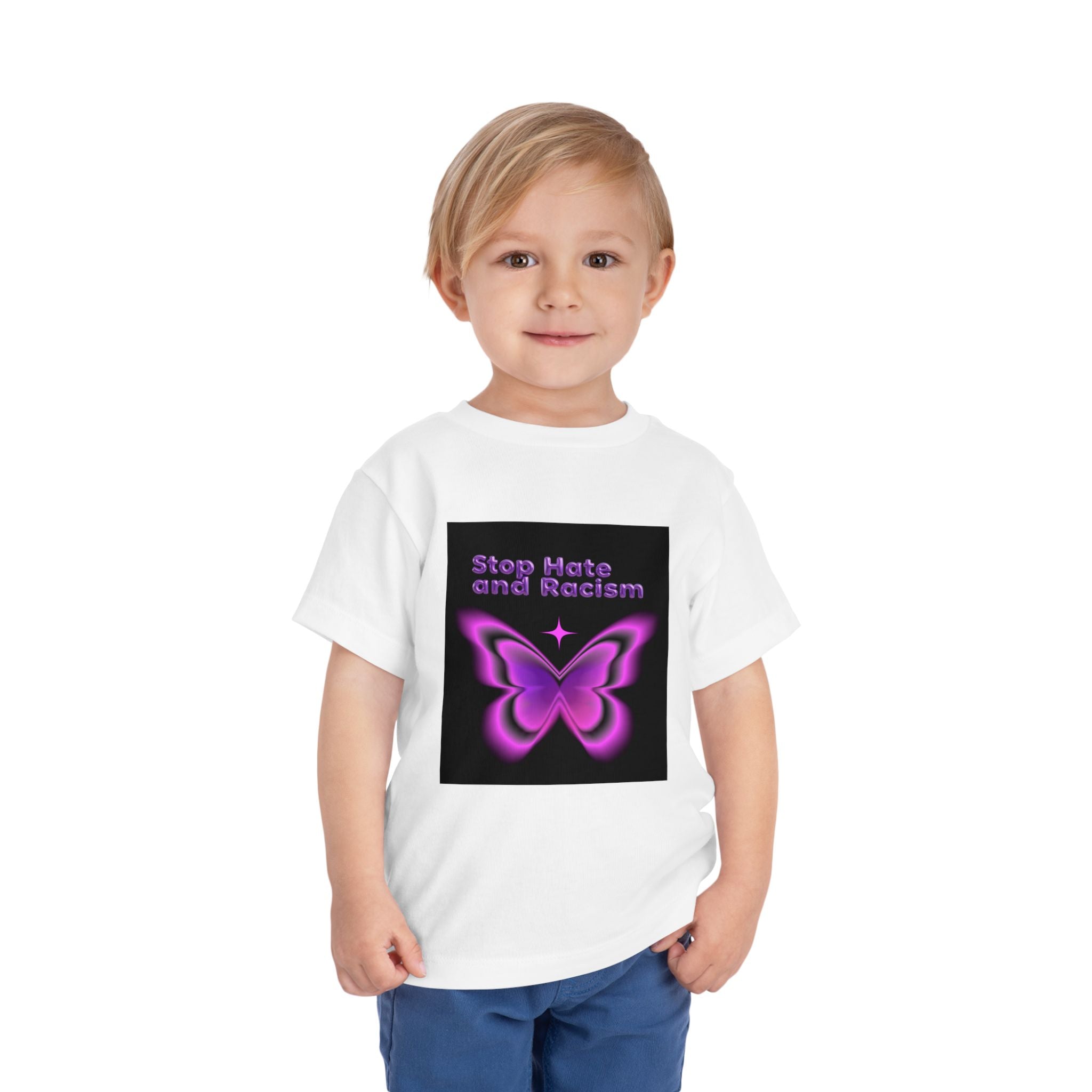 Stop Hate and Racism Toddler Tee — Purple Butterfly Anti-Racism Shirt