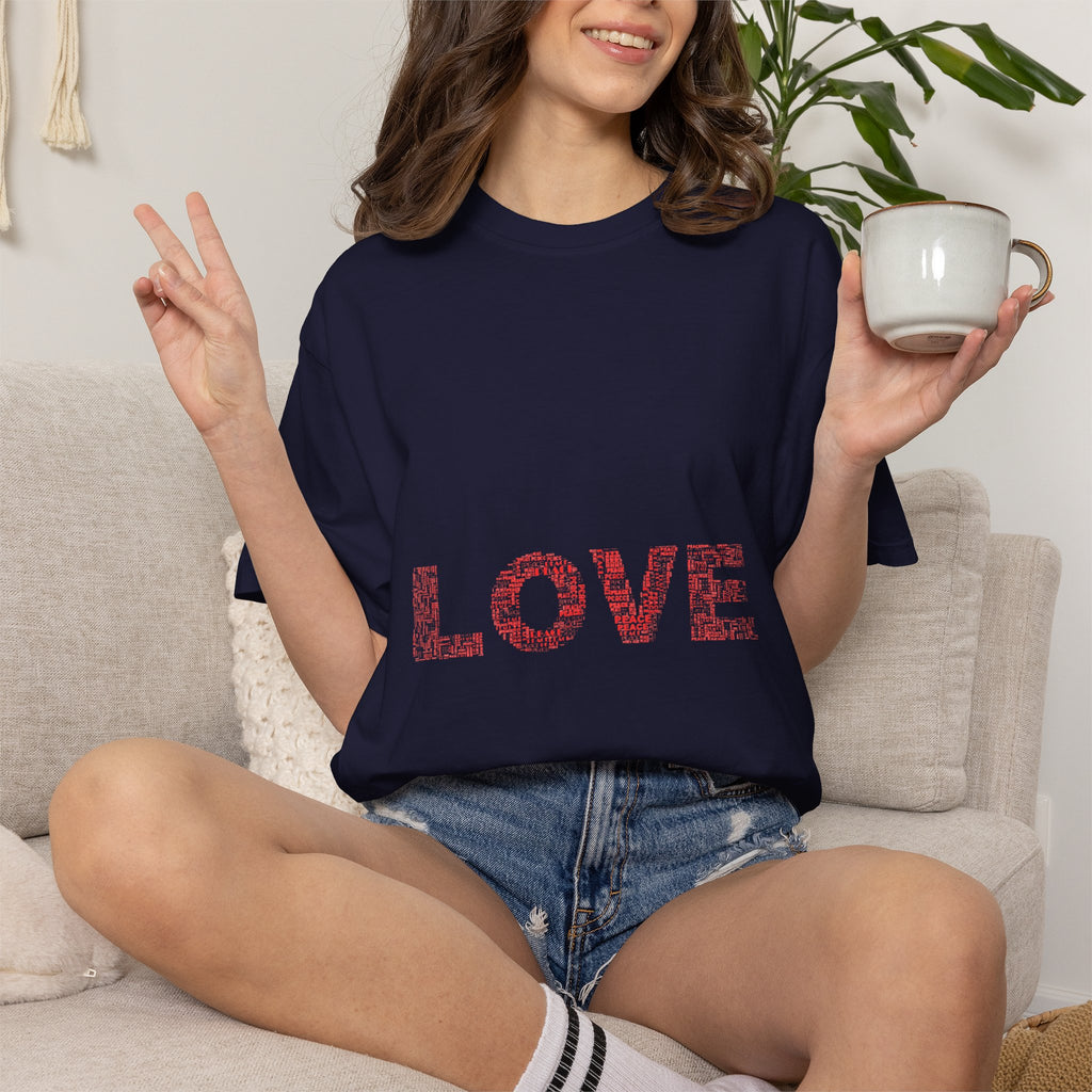 LOVE Graphic T-Shirt — Pink Floral Text Tee for Valentine’s Day & Everyday
