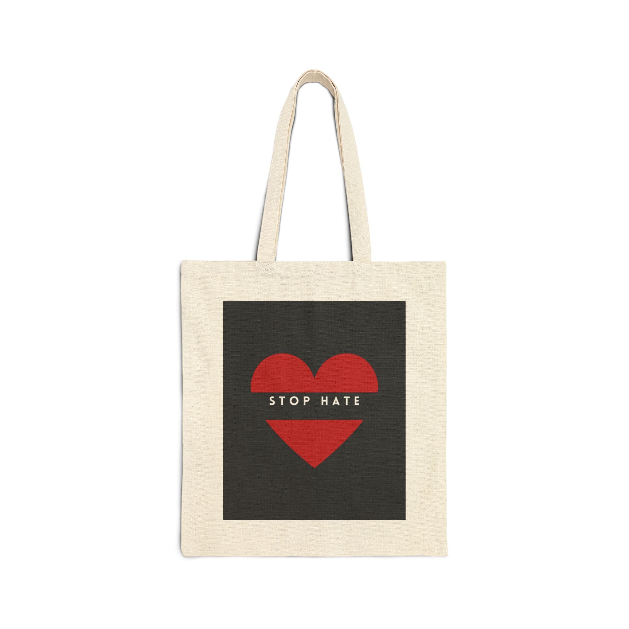 Stop Hate Red Heart Tote Bag – Canvas Protest & Awareness Shopper