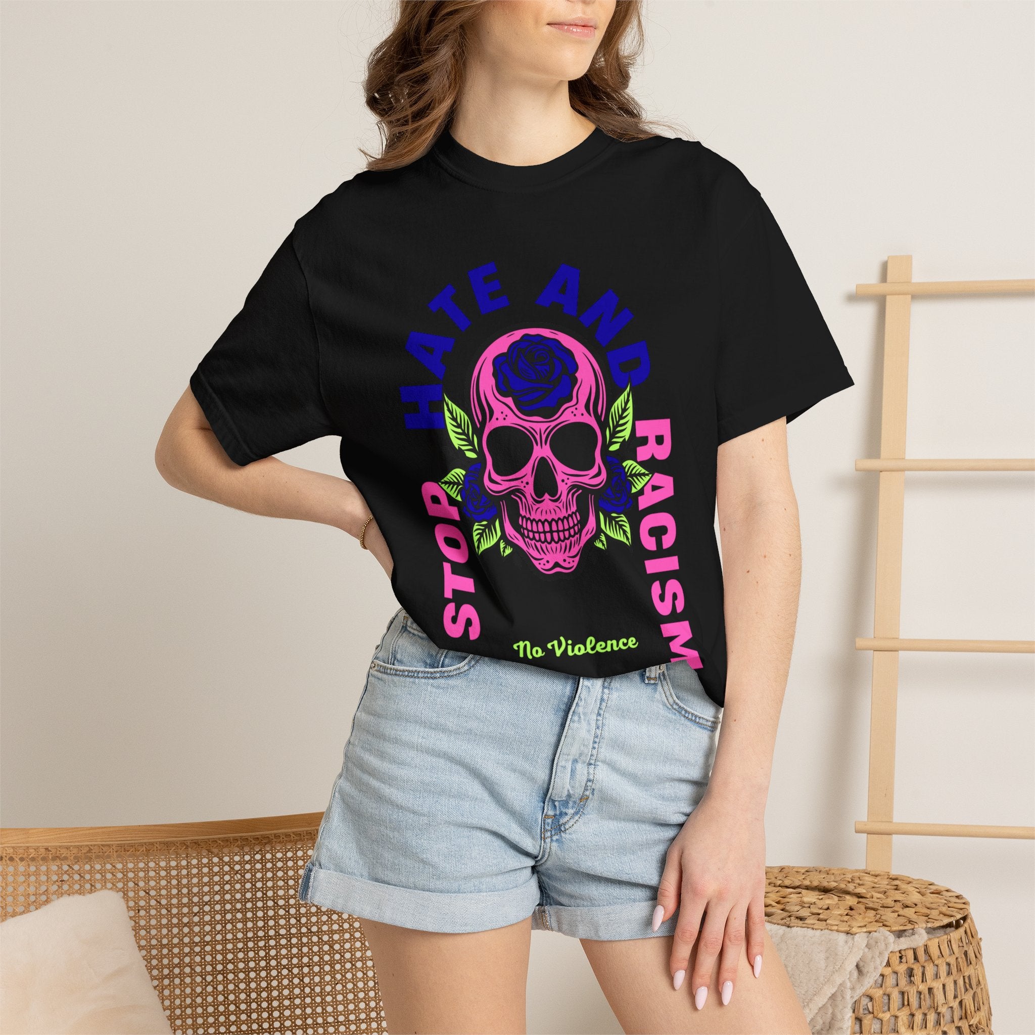 Stop Hate and Racism Skull T-Shirt — Anti-Racism Statement Tee