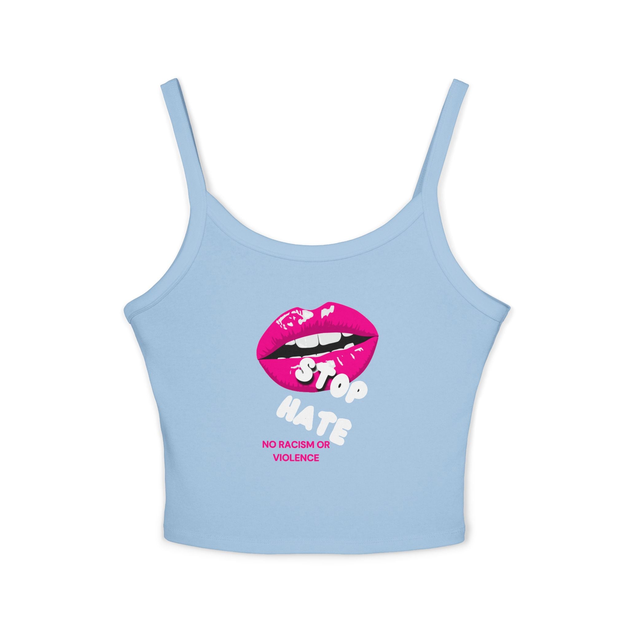 Spaghetti Tank Top — Pink Lip 'Stop Hatin'' Graphic Crop