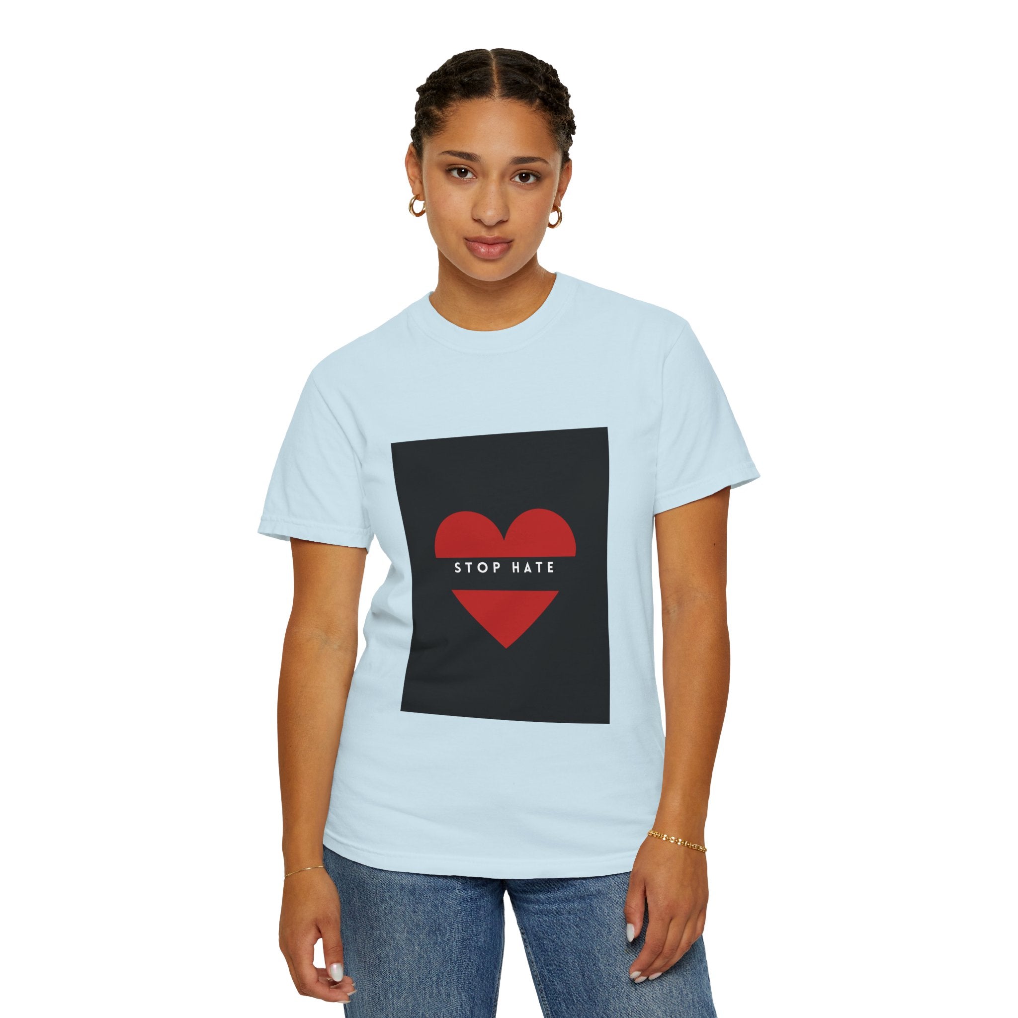 Stop Hate Heart T-Shirt — Red Heart Graphic Tee for Anti-Hate Awareness