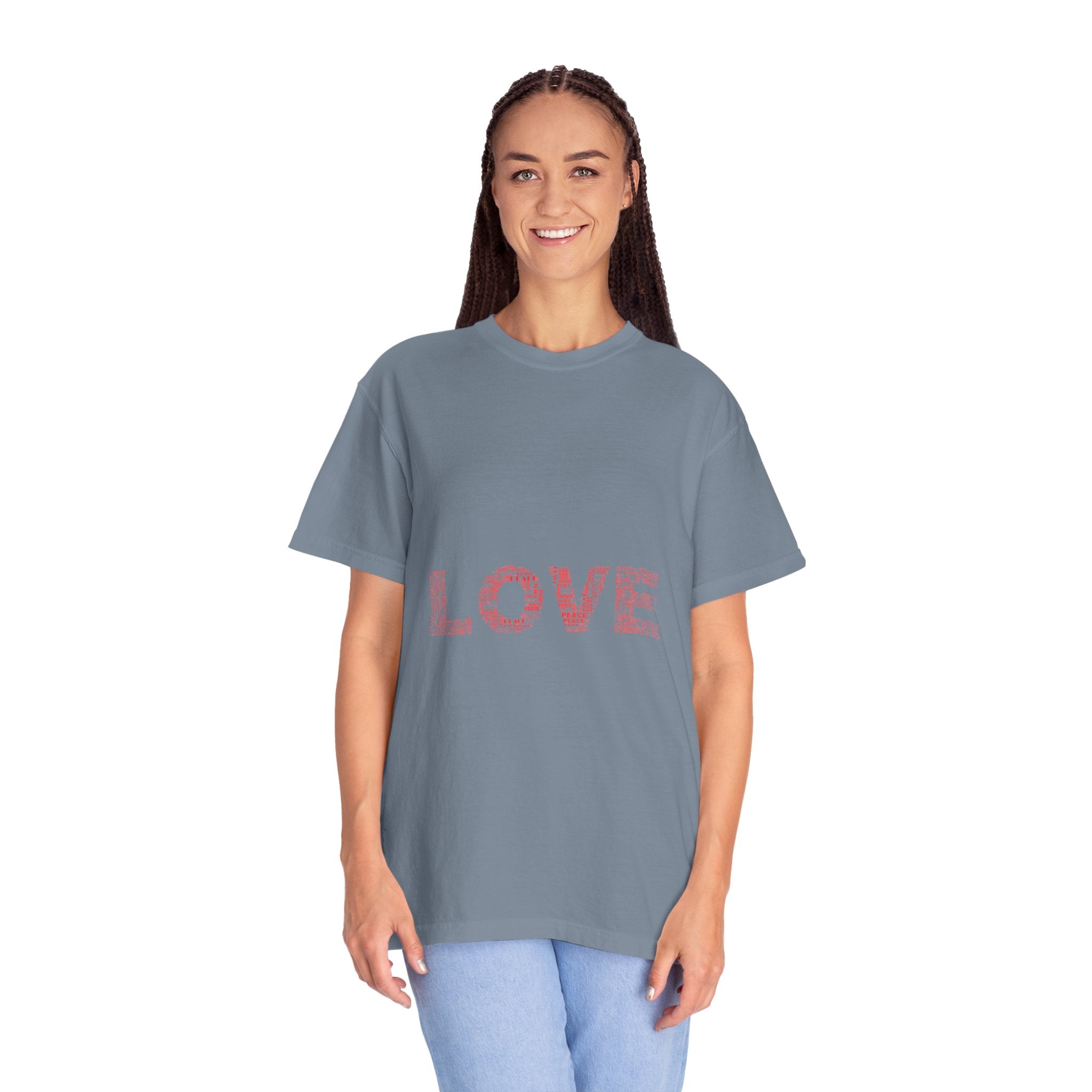 LOVE Graphic T-Shirt — Pink Floral Text Tee for Valentine’s Day & Everyday