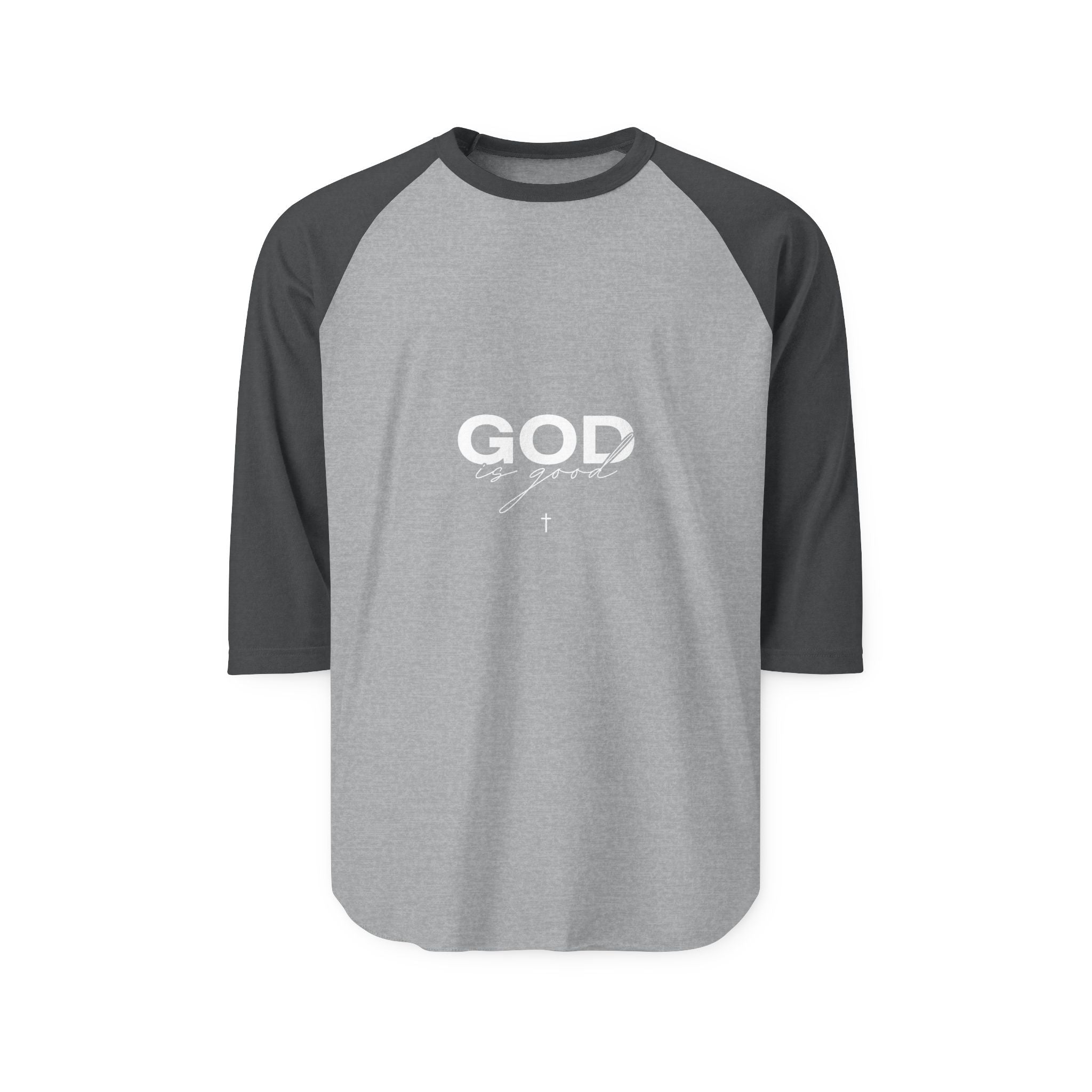 God Is Greater Raglan Baseball Tee — Faith Inspirational 3/4 Sleeve Shirt