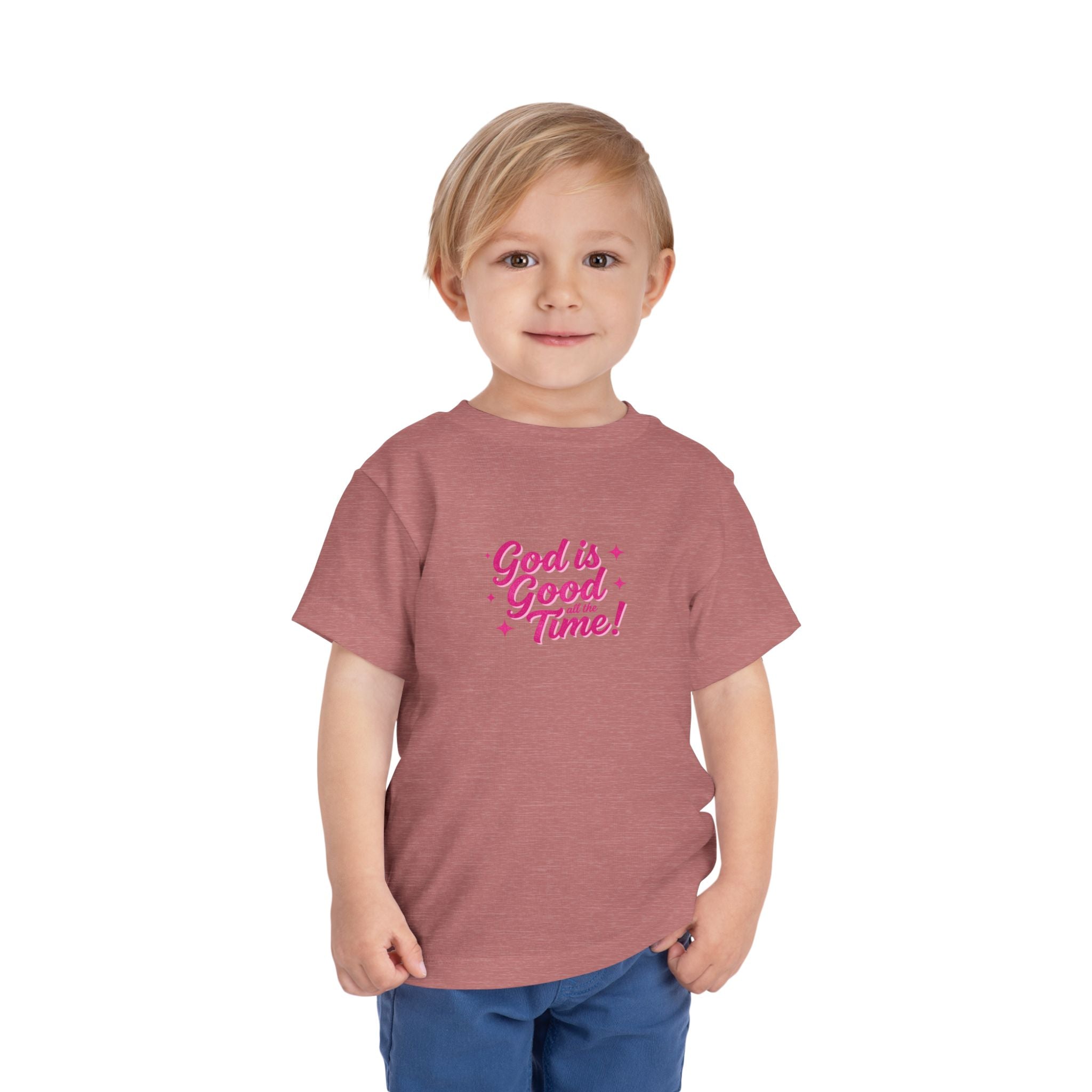 Toddler Tee – "God is Good Time" Pink Script Christian Kids Shirt