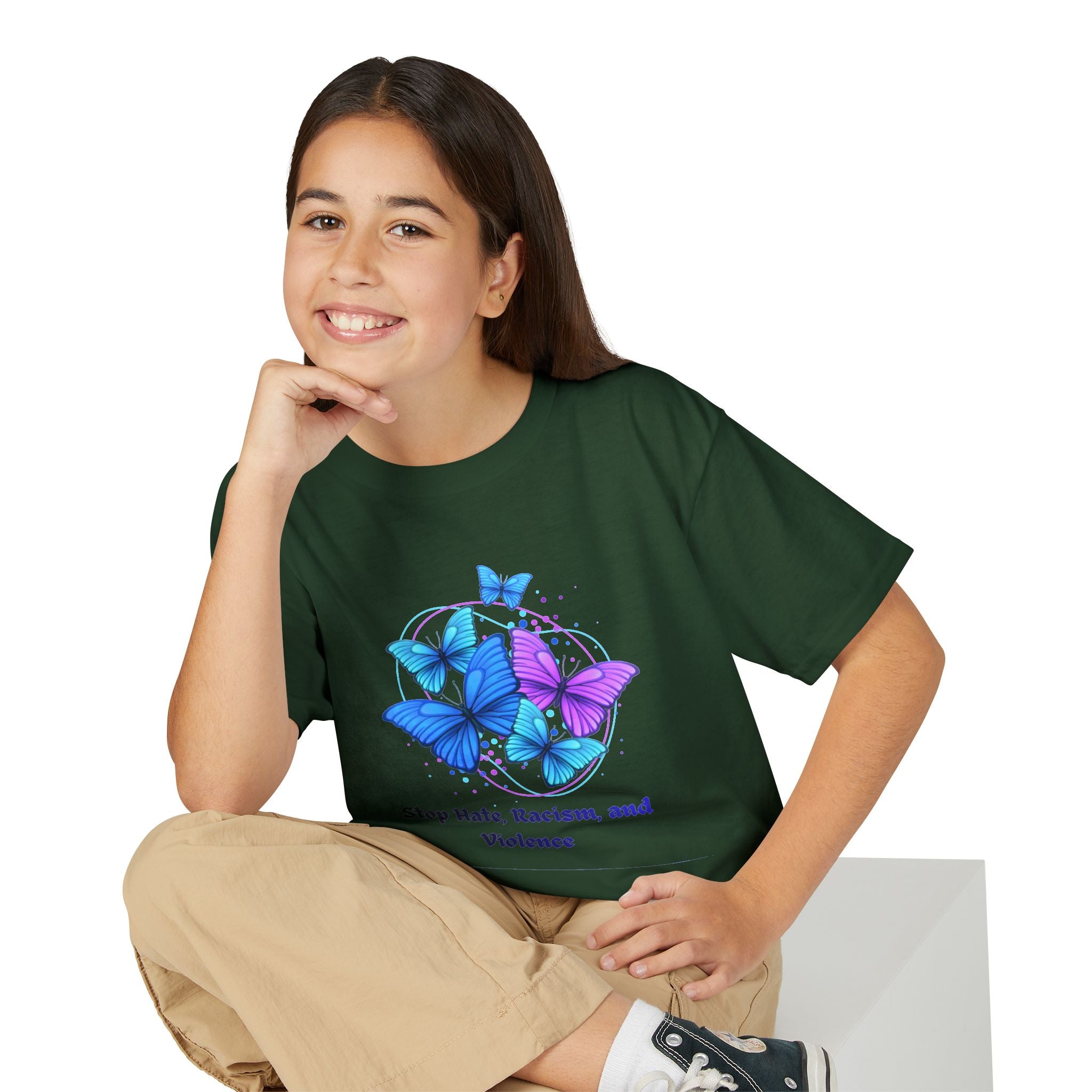 Youth Butterfly Awareness T-Shirt — "Stop Hate, Harassment, and Violence"