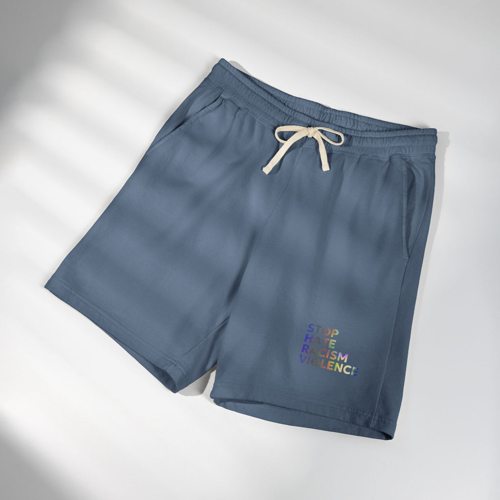 Stop Hate Shorts — Lightweight Fleece Sweat Shorts with "Stop Hate Racism and Violence" Print